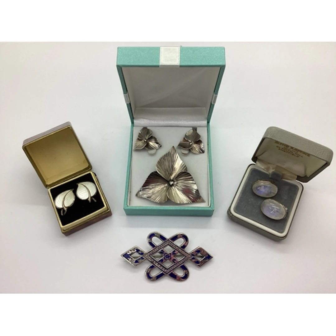 A Pair of Norwegian Style White Guilloche Enamel Earrings, o...