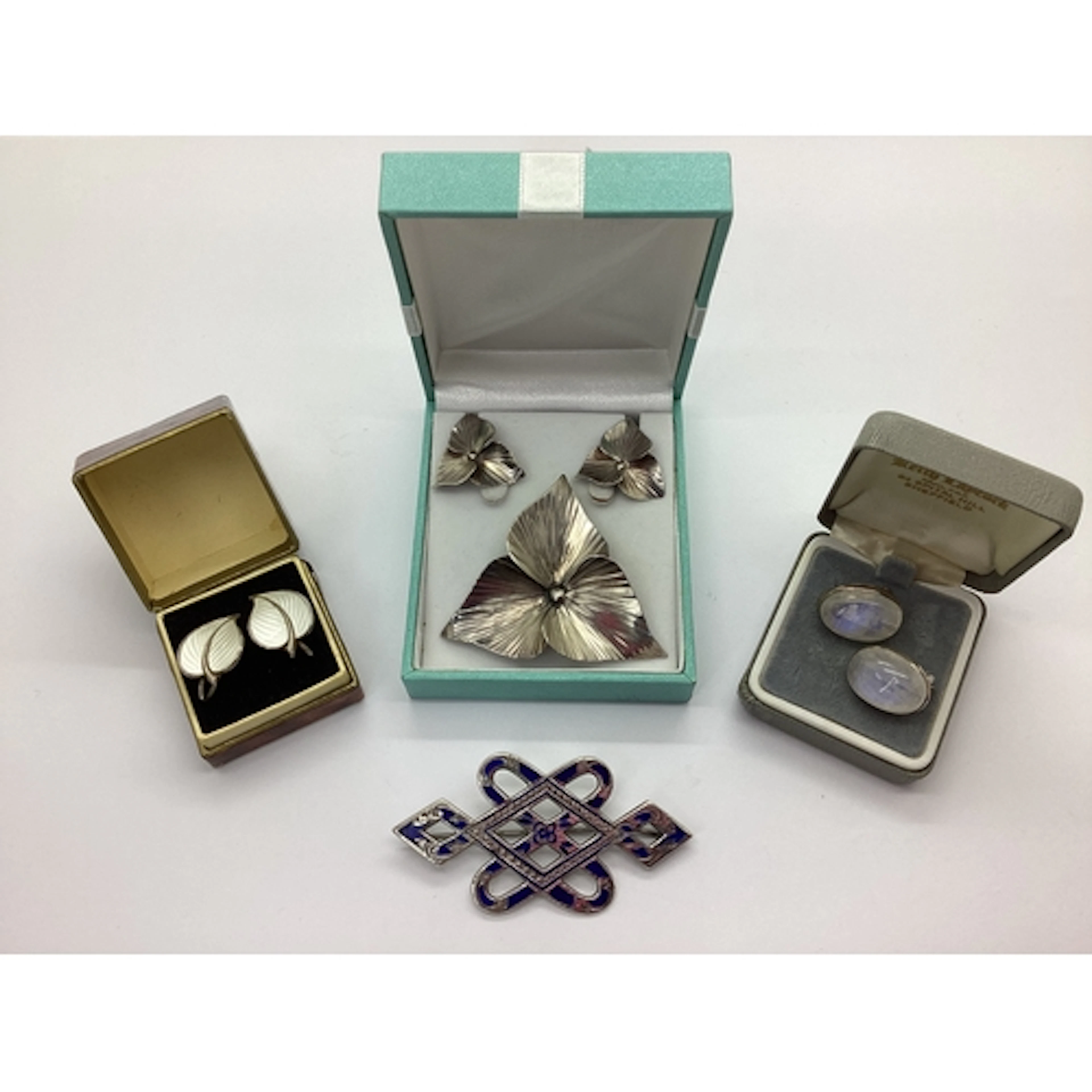 A Pair of Norwegian Style White Guilloche Enamel Earrings, o...