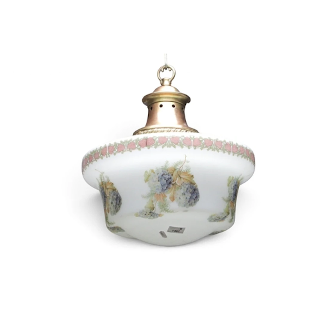 An Early XX Century Opaline Glass Ceiling Lamp, decorated wi...