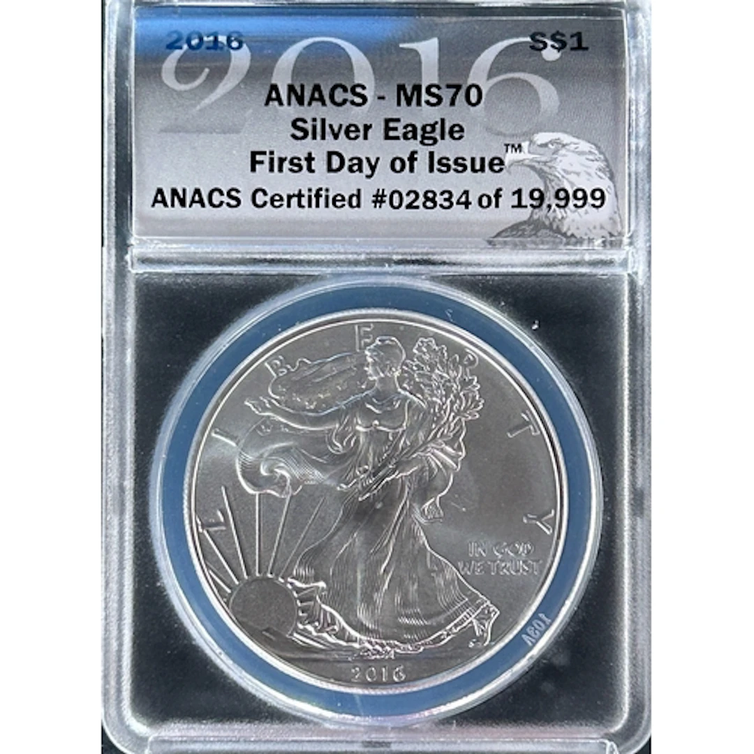 2016 U.S.A. $1 Silver Eagle coin, First Day of Issue, 1oz .9...