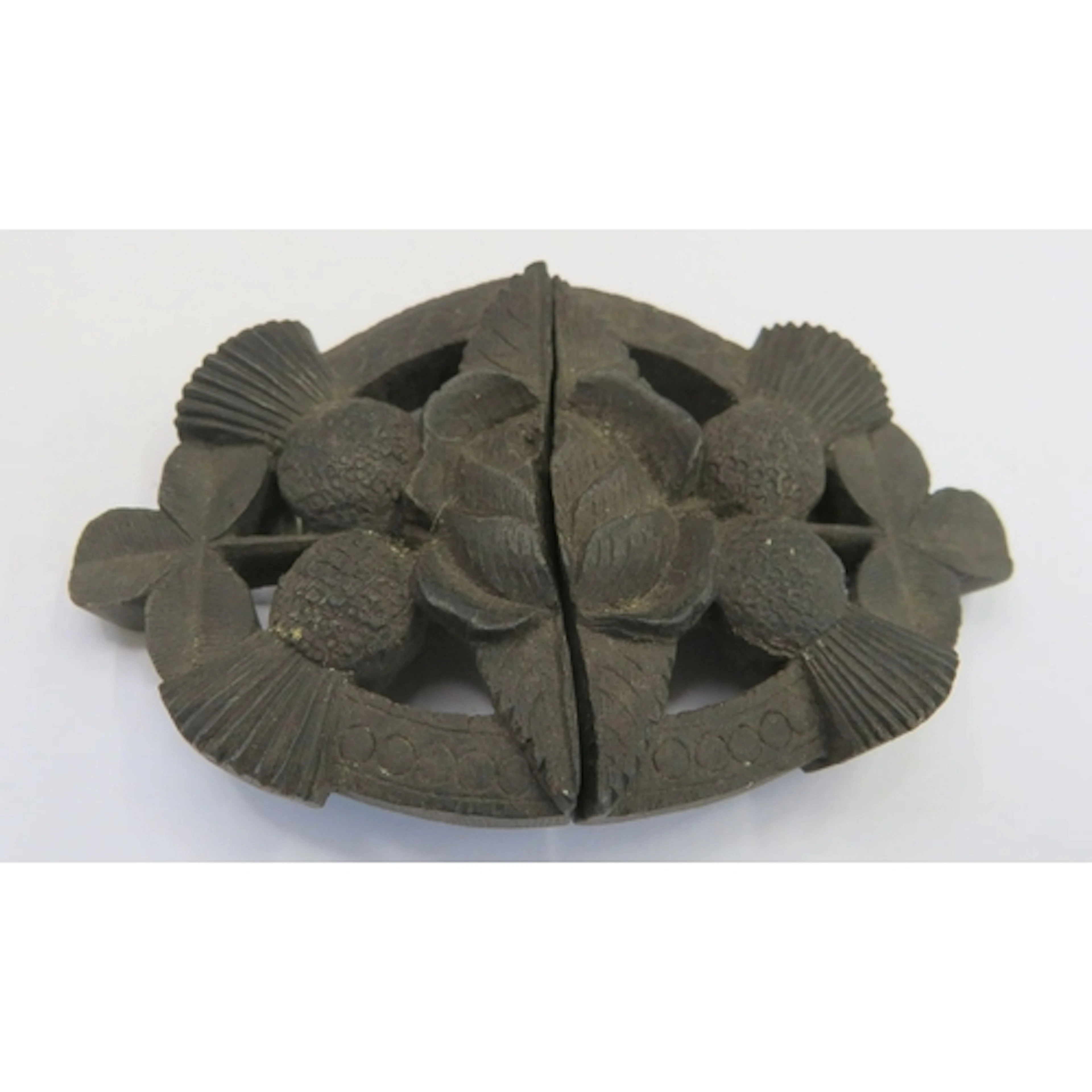 Bog Oak Belt Buckle decorated with thistles & shamrocks appr...
