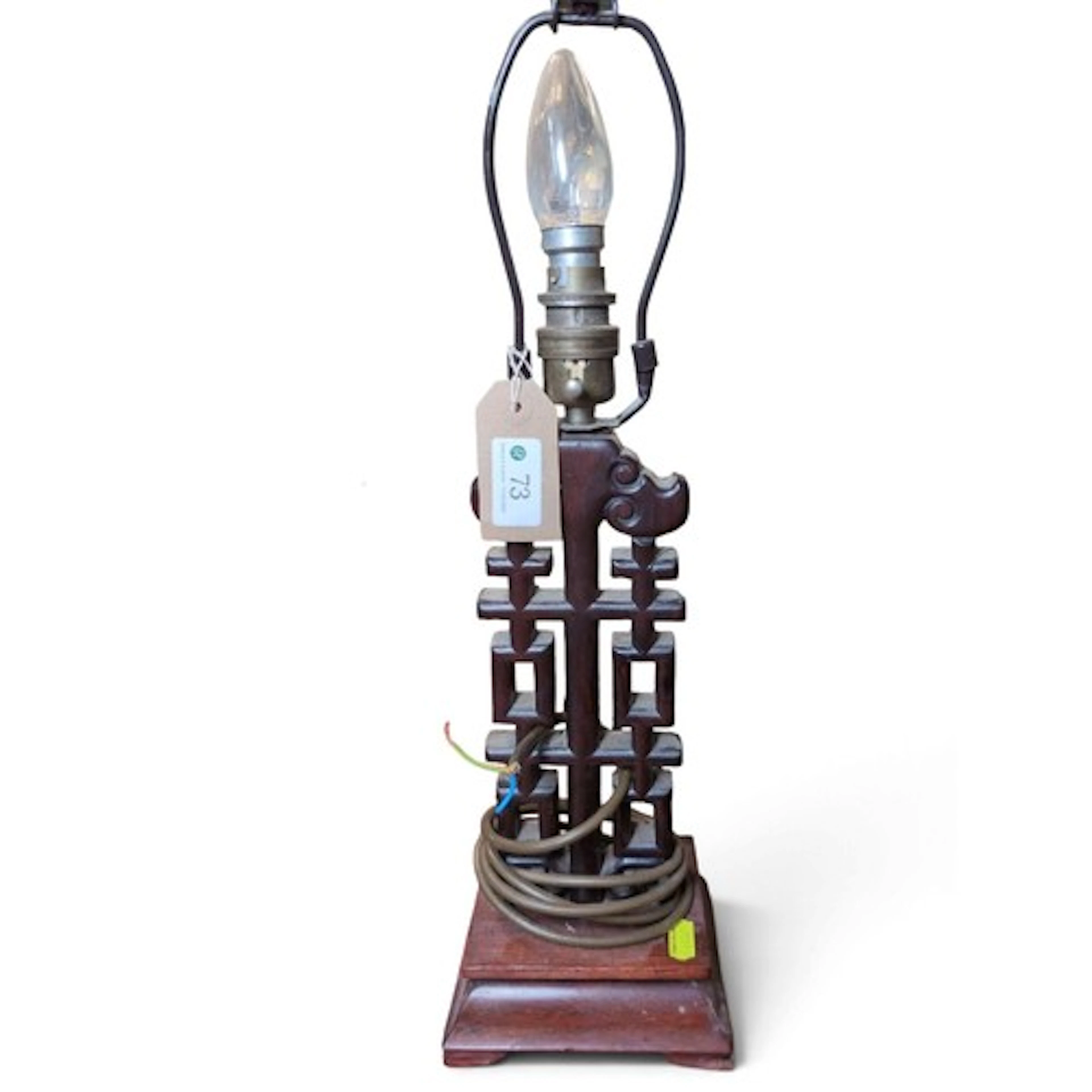 Chinese wood carved table lamp. Plug removed - working order...