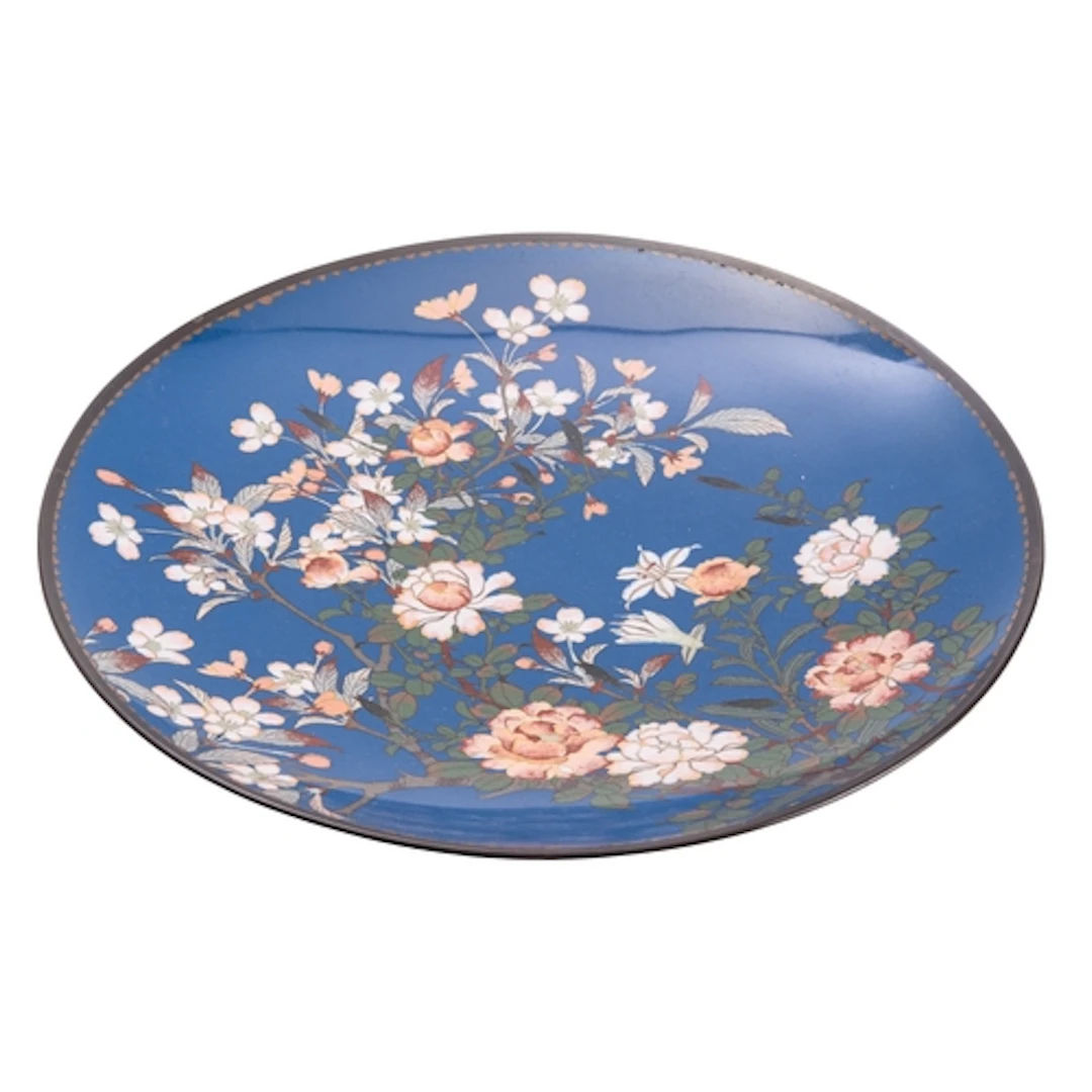 A Japanese cloisonne dish, Meiji period decorated with branc...