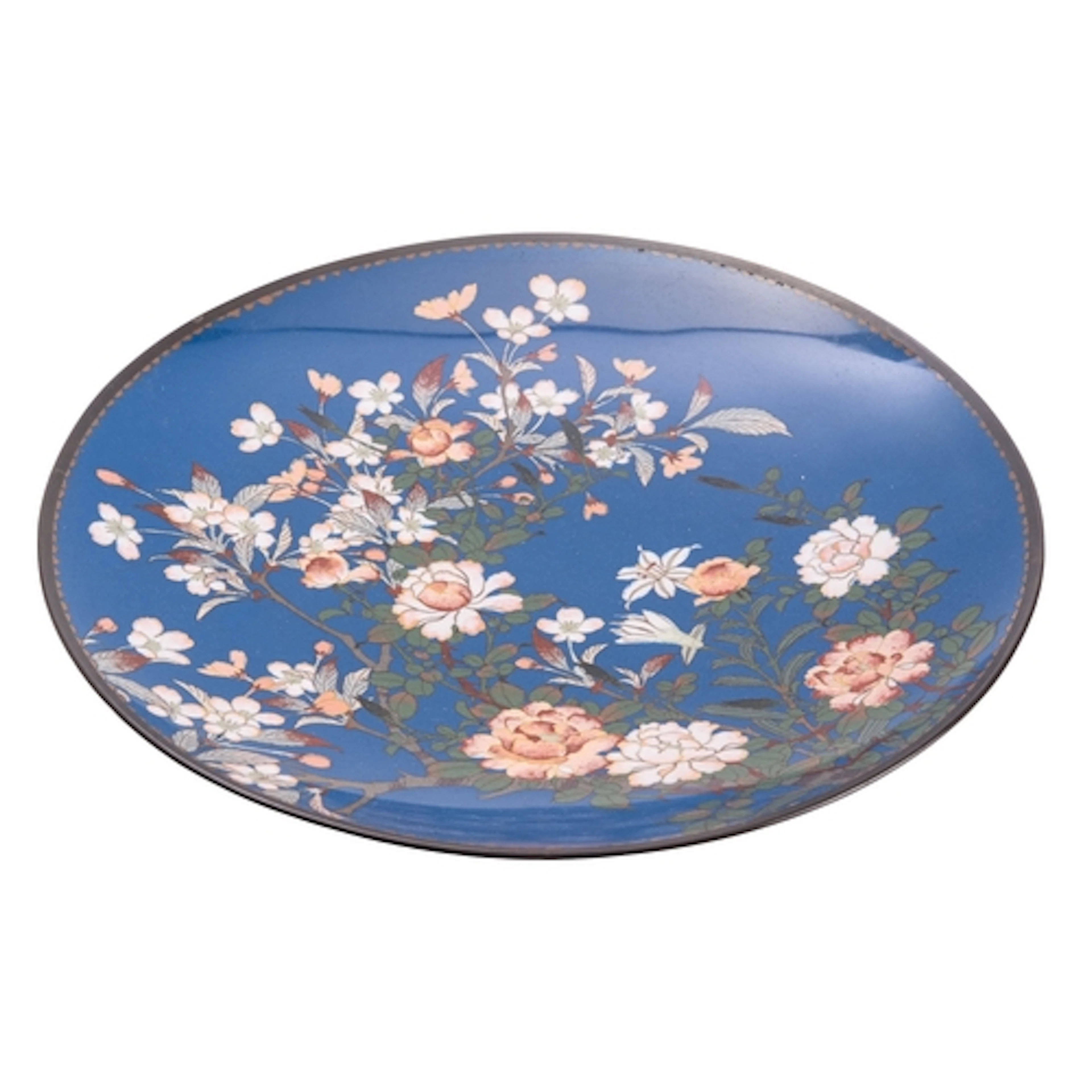 A Japanese cloisonne dish, Meiji period decorated with branc...