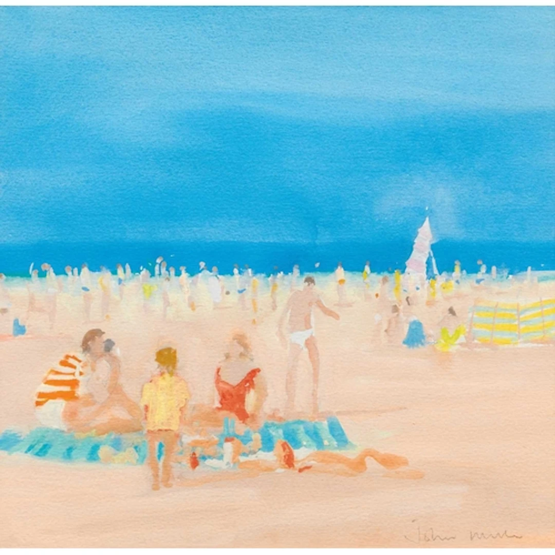 § John MILLER (1931-2002) Relaxing on the Beach Gouache, sig...