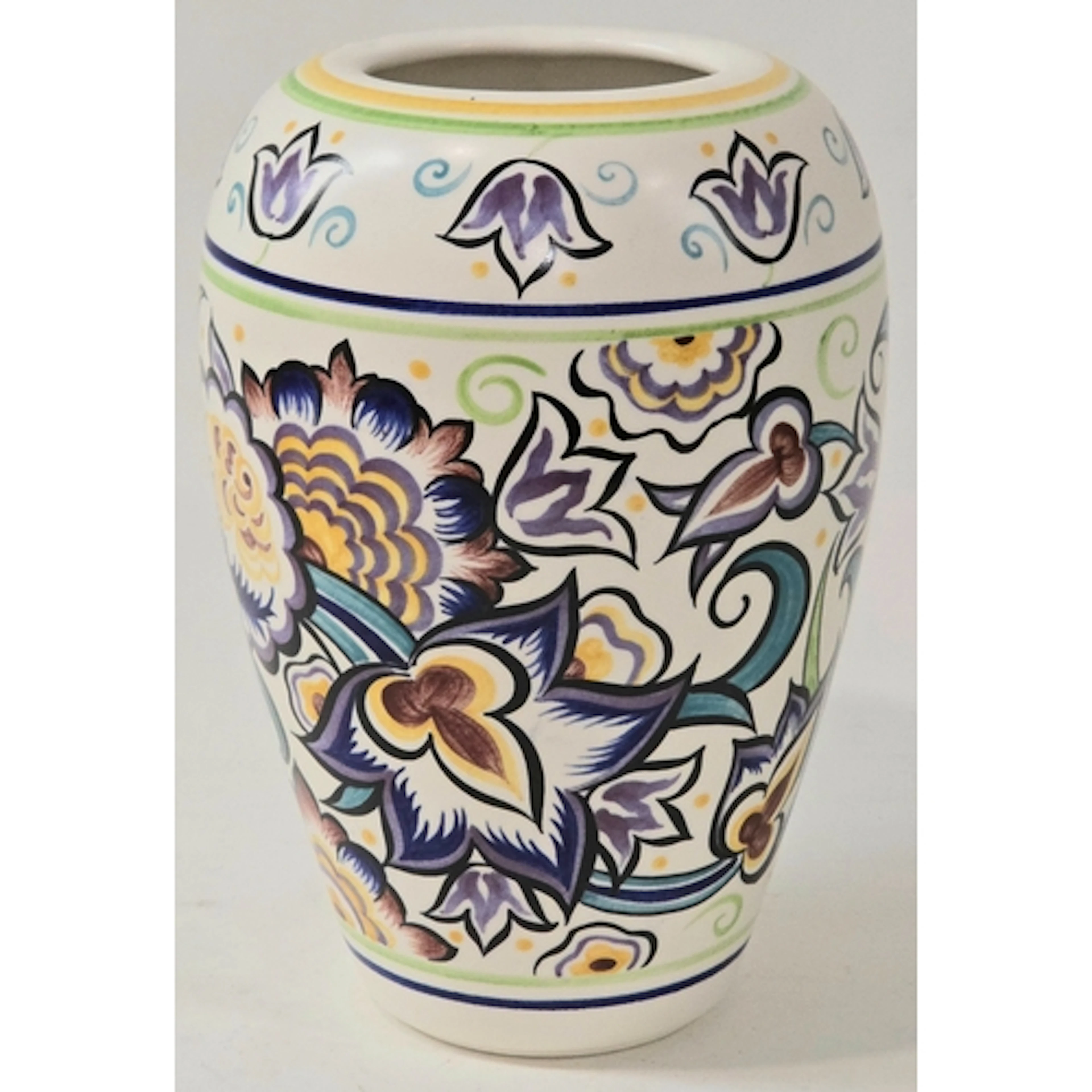 Poole Pottery studio HX pattern vase decorated by Sue Pottin...