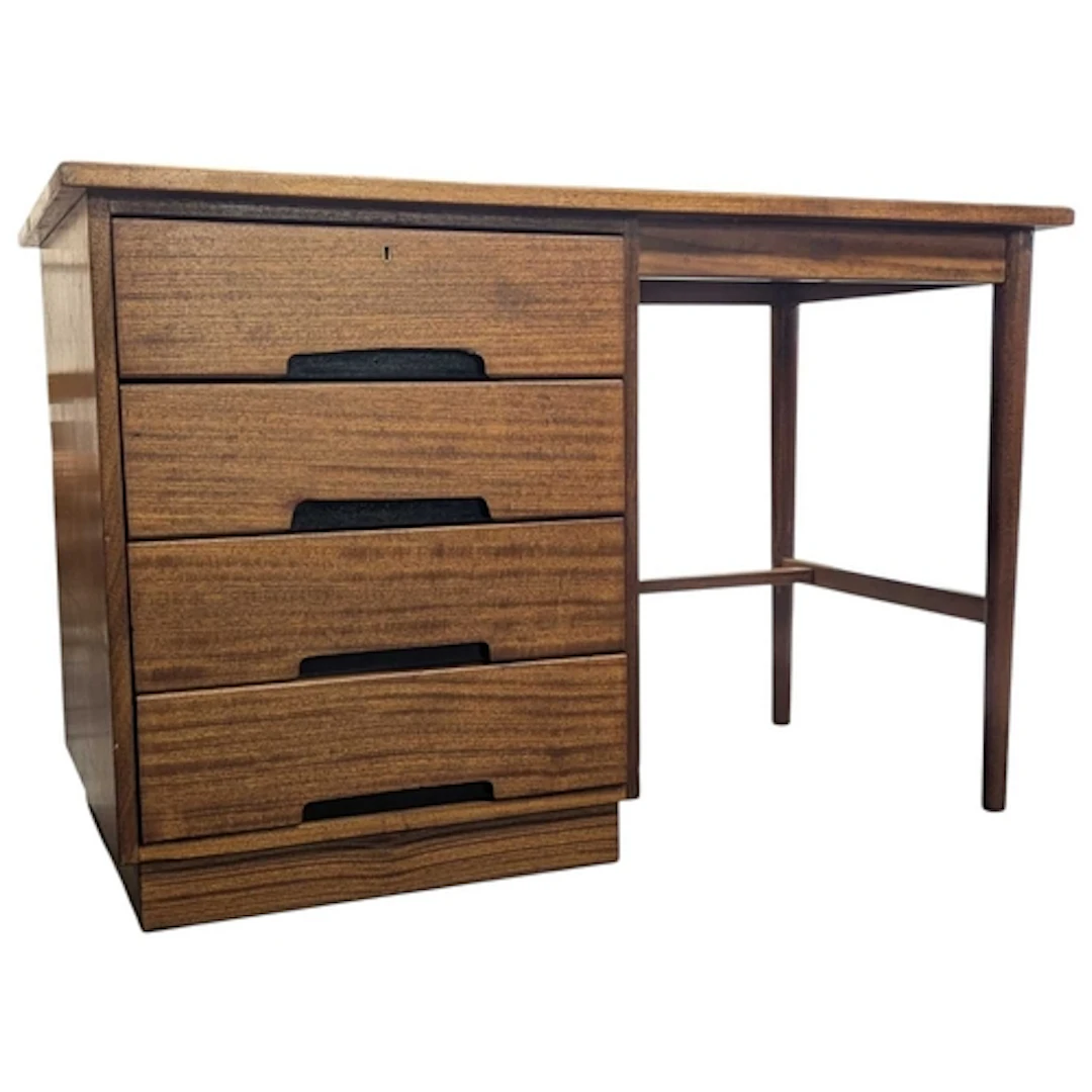 British Modern Design - Mid century teak kneehole writing de...