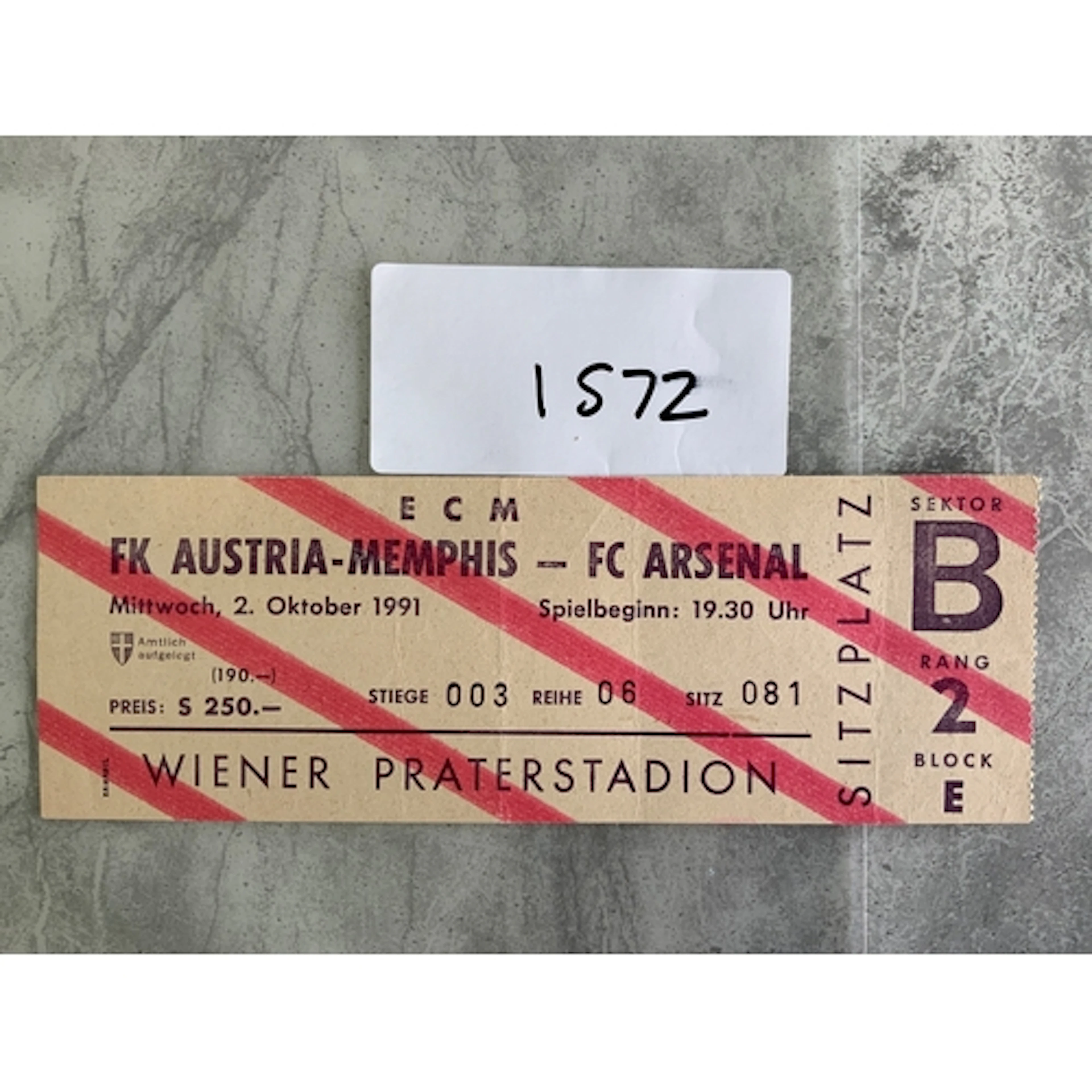 91/92 Austria Memphis v Arsenal European Cup Football Ticket...