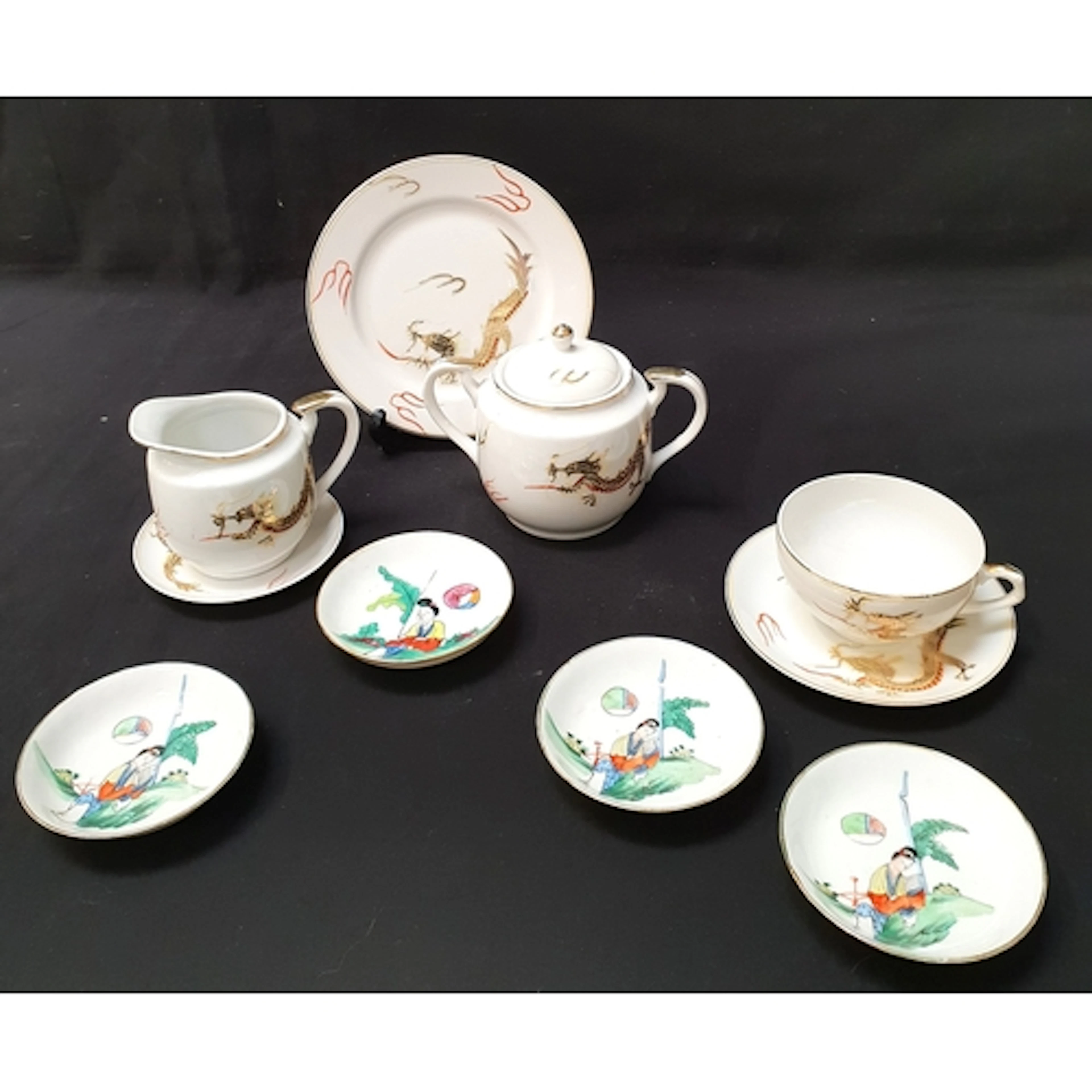 JAPANESE EGGSHELL PART TEA SET featuring dragon design on w...