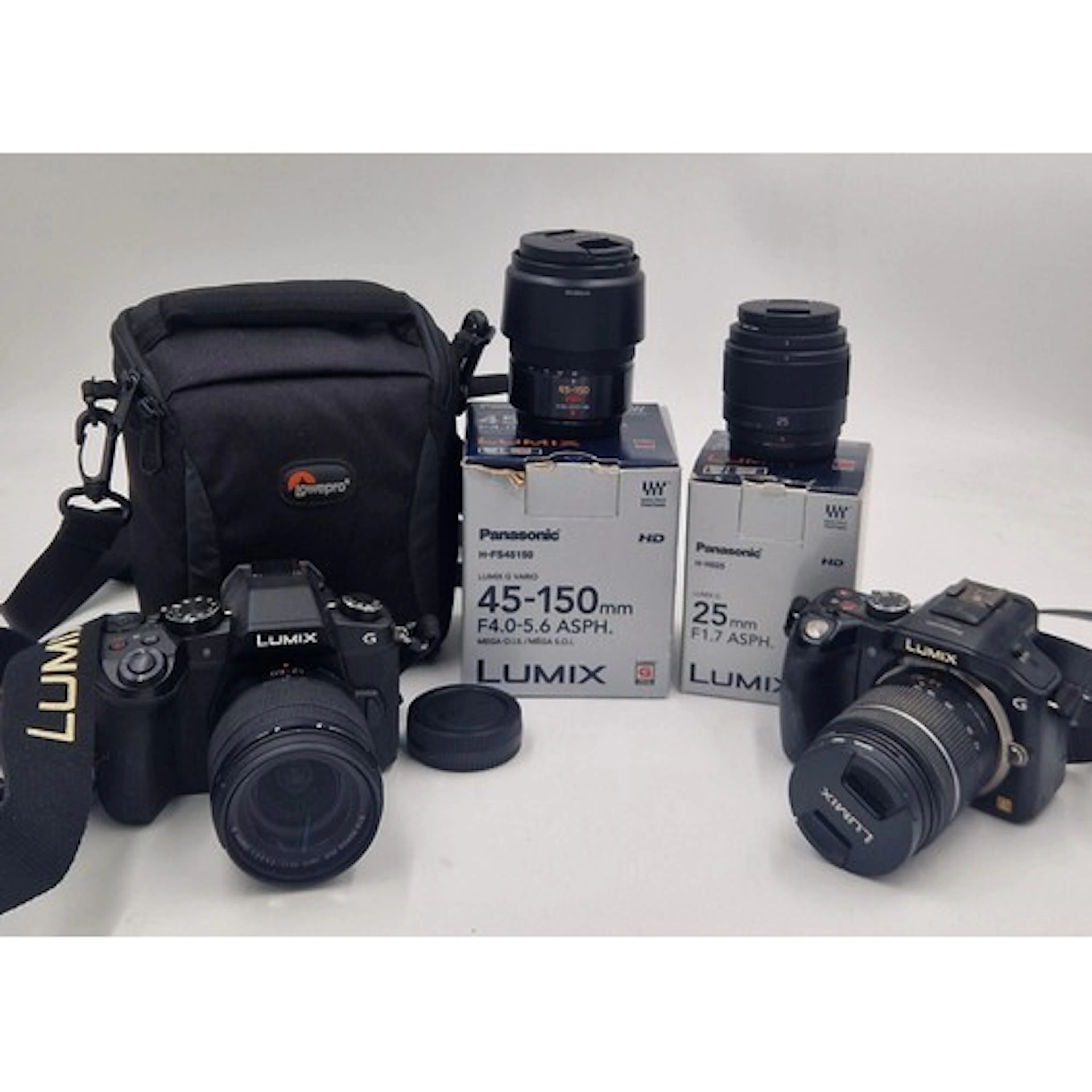 A pair of Panasonic Lumix G-series mirrorless digital camera...