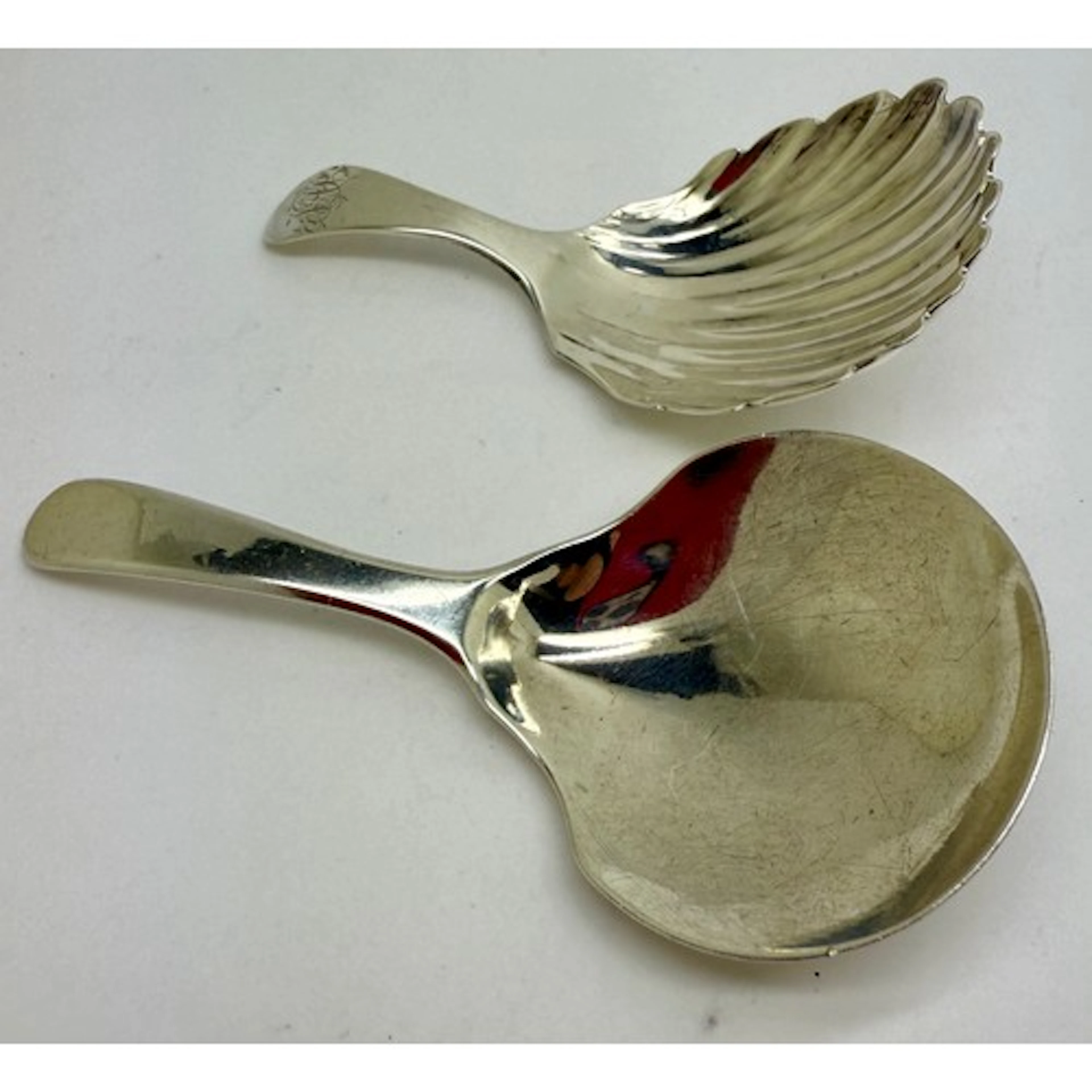 Two silver caddy spoons, 1801, maker Thomas Wallis and Londo...
