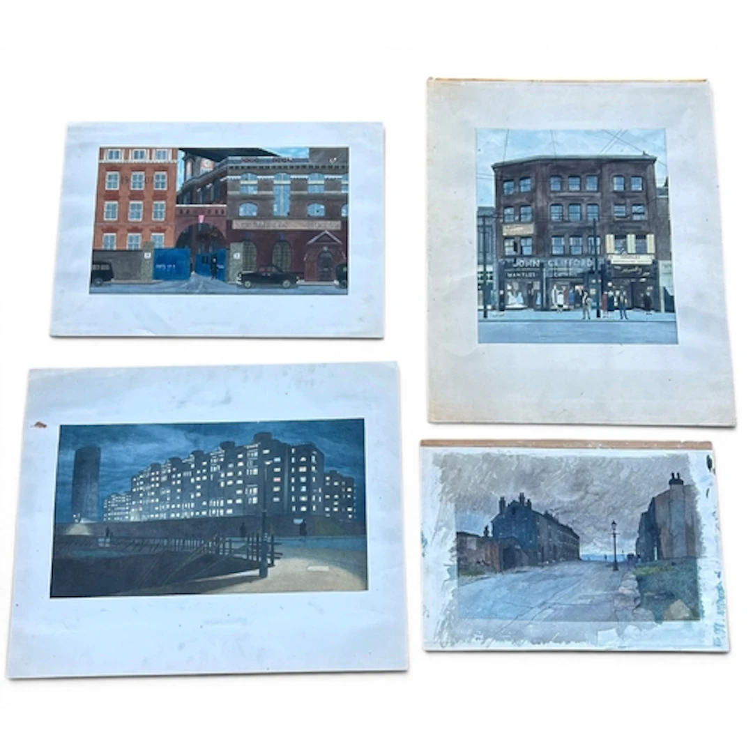 AFTER L.S LOWRY: FOUR WATERCOLOURS DEPICTING BRITISH LIFE SC...