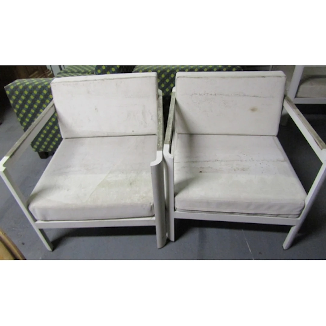 Pair of Garden Chairs with Upholstered Seats Iron and Wood F...