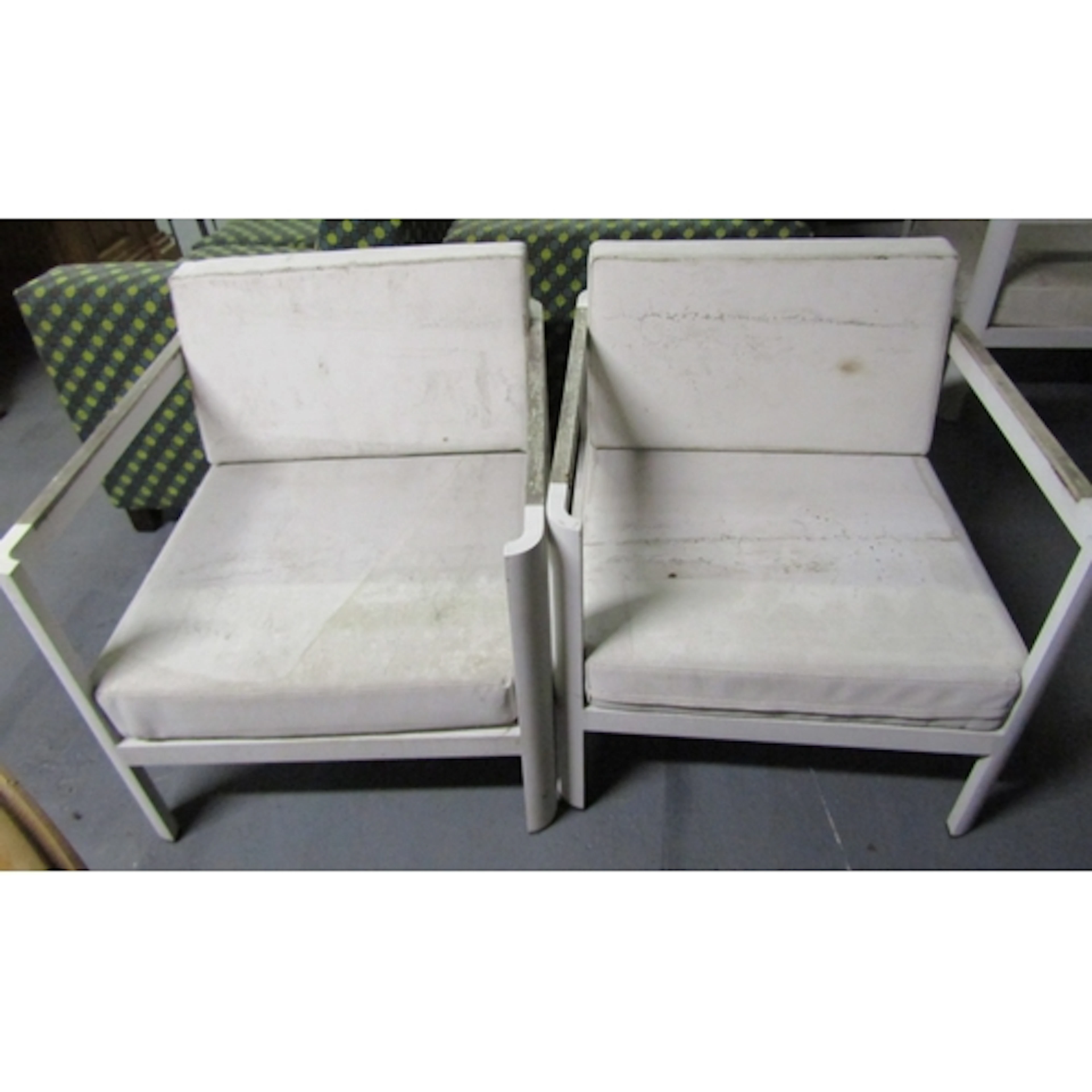 Pair of Garden Chairs with Upholstered Seats Iron and Wood F...