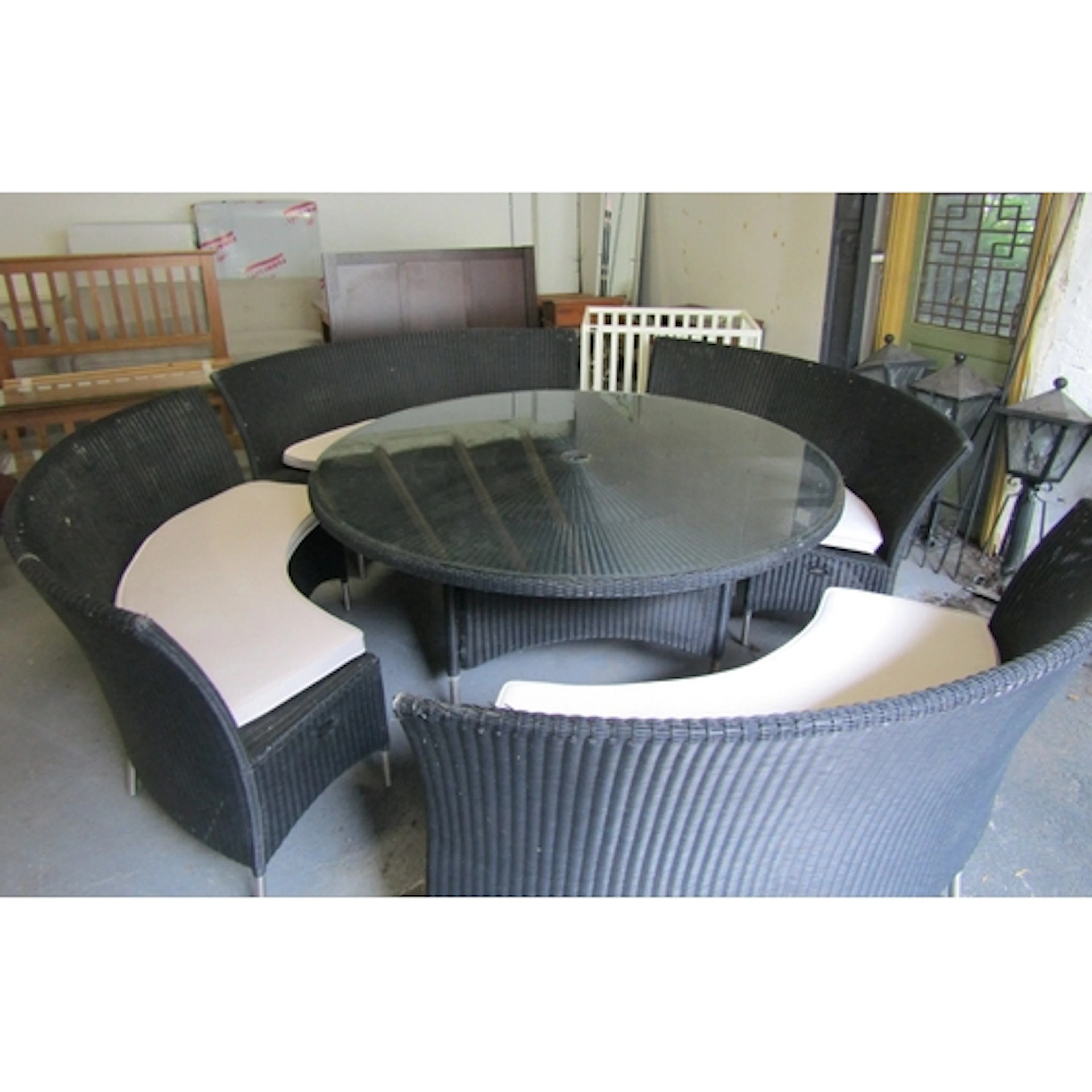 Full Size Circular Rattan Form Garden Table with Plate Glass...
