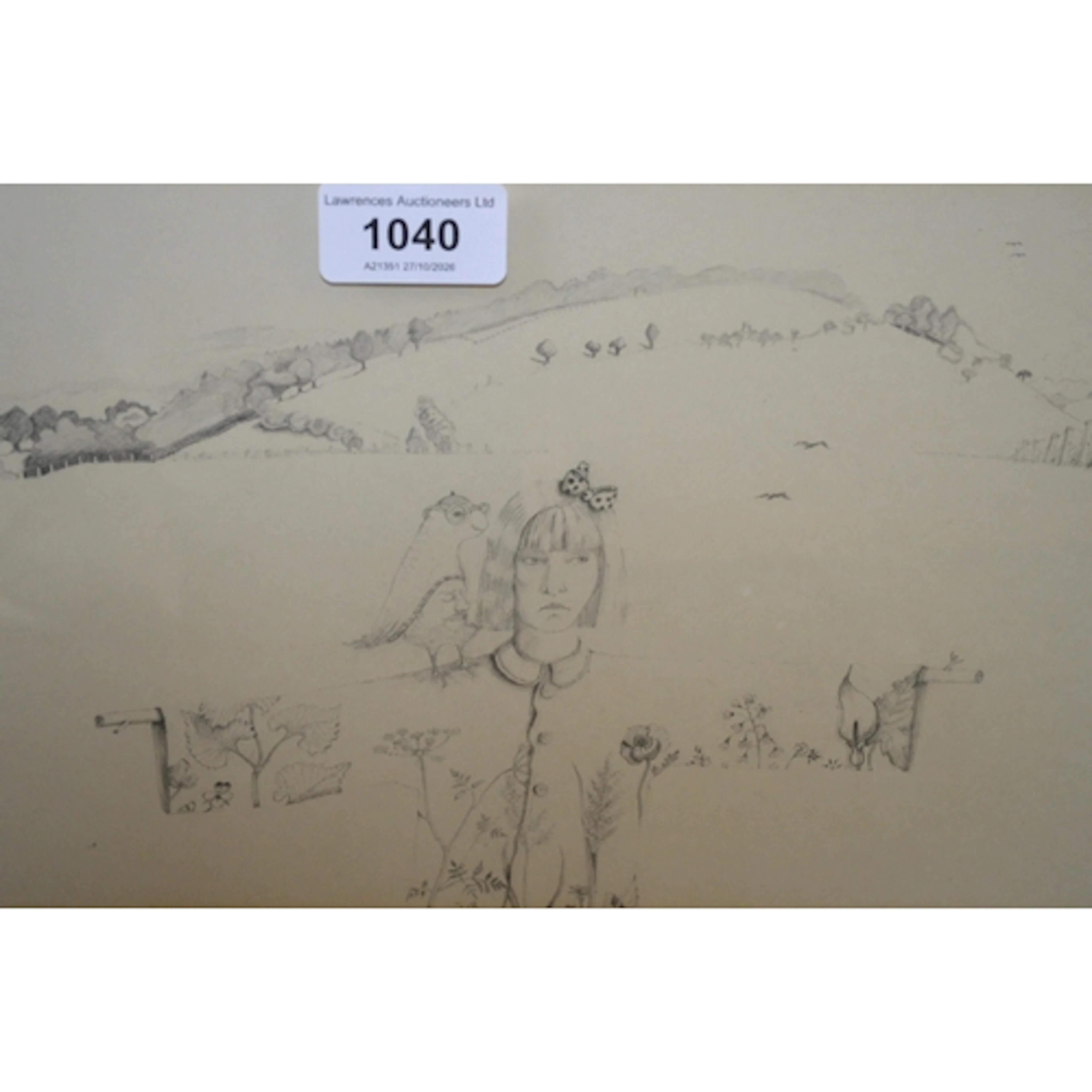 Alfreda Benje (?), pencil drawing, ' Scarecrow ', 18 x 29cm