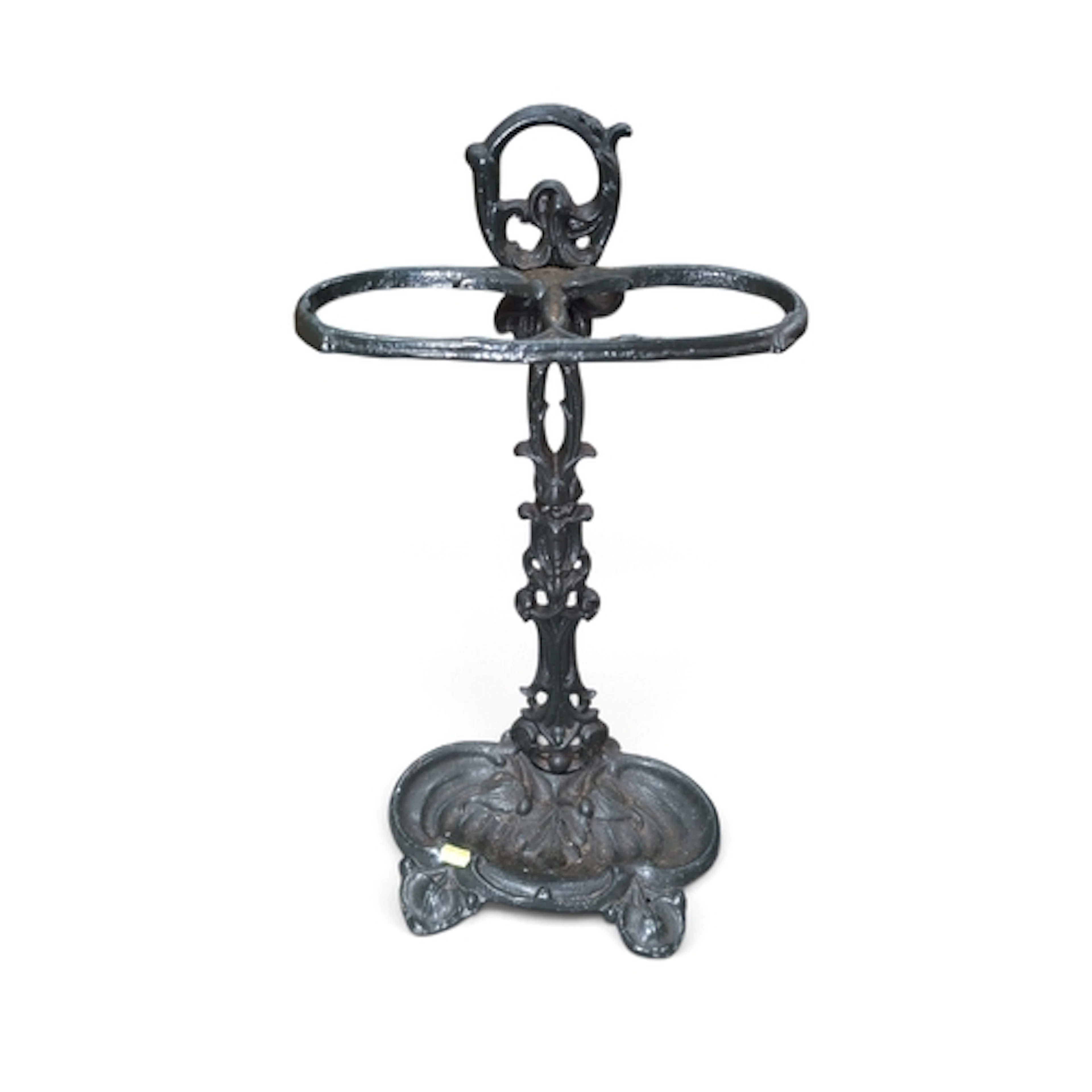 Victorian cast-iron umbrella stand with twin oval apertures,...