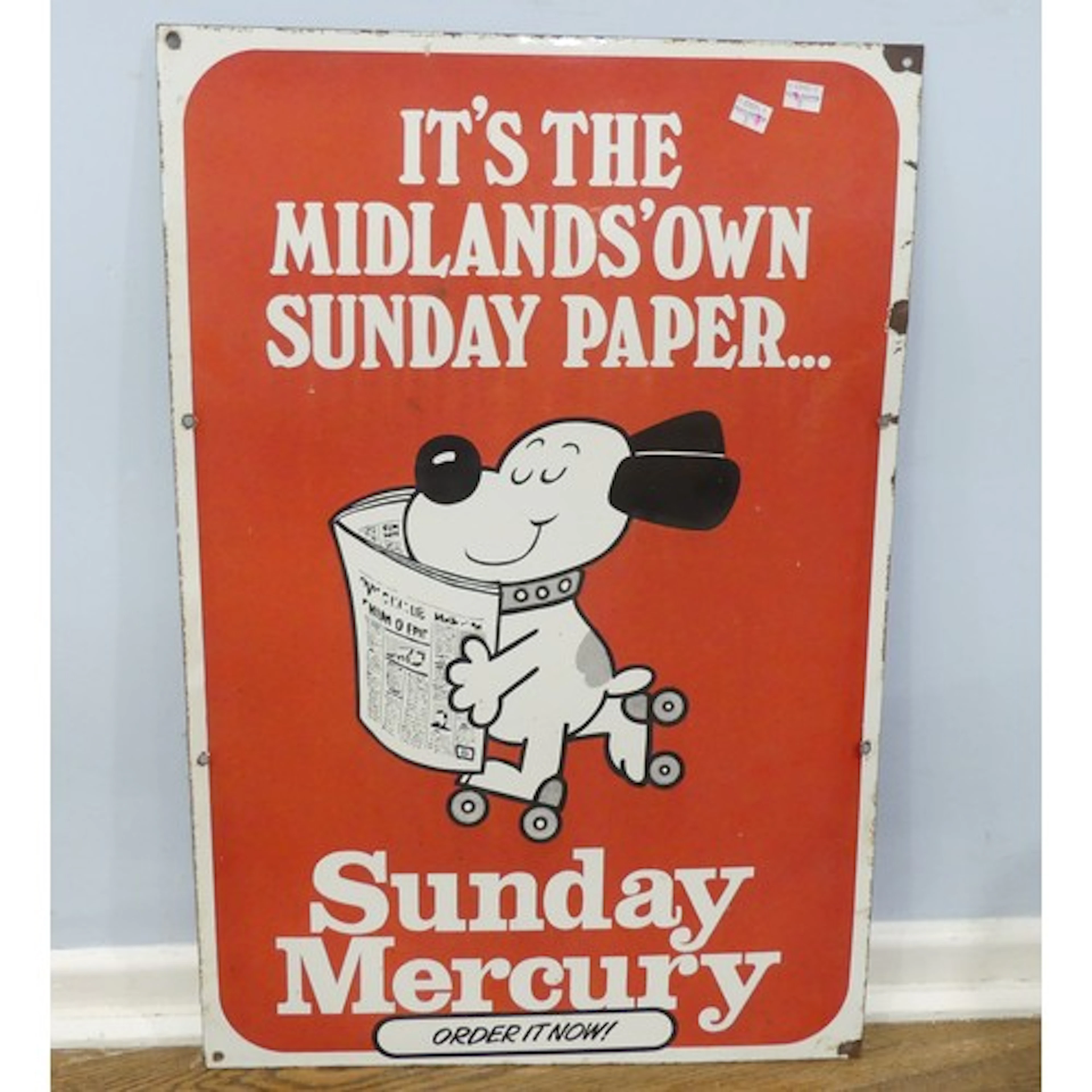 A vintage enamel newspaper advertising Sign, for 'Sunday Mer...