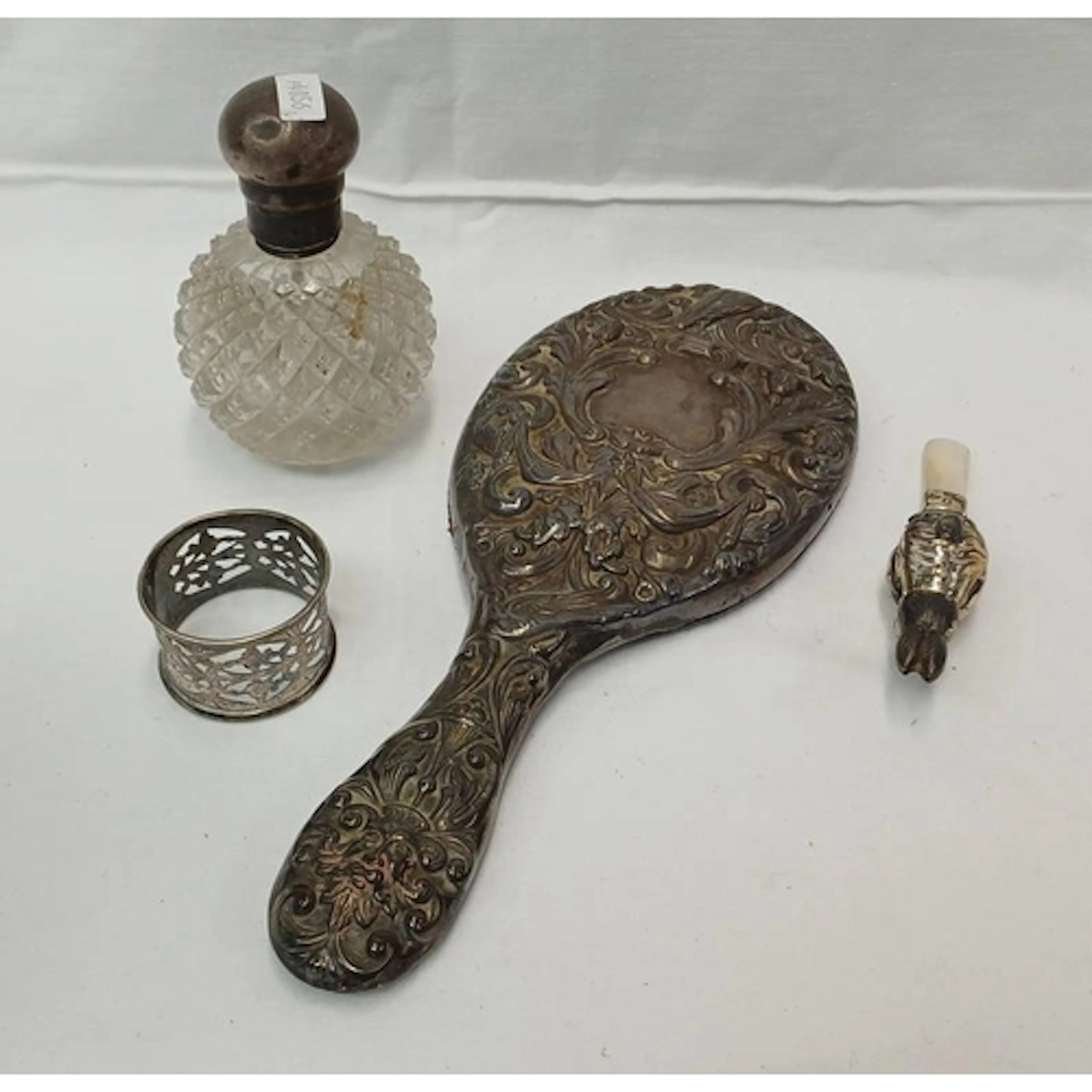 A SILVER RABBIT RATTLE WITH MOTHER OF PEARL HANDLE, SILVER H...