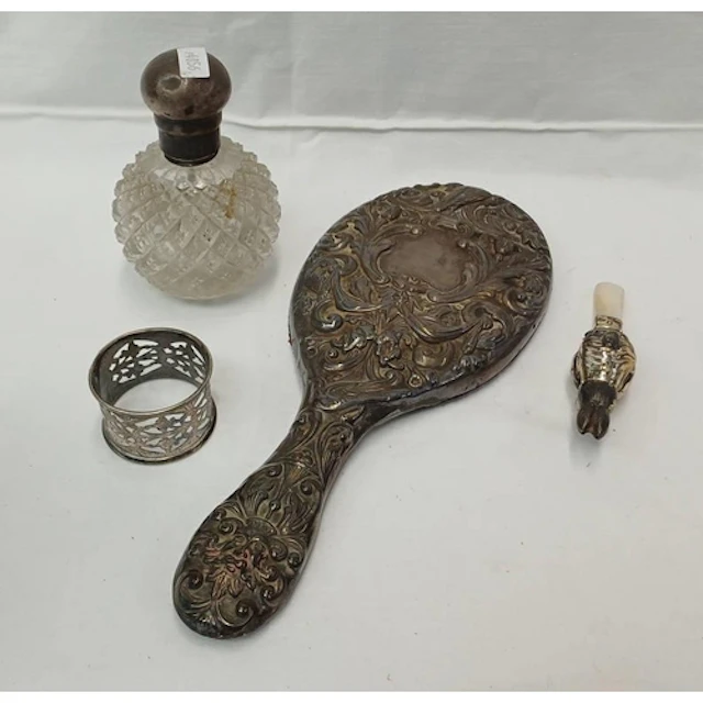 A SILVER RABBIT RATTLE WITH MOTHER OF PEARL HANDLE, SILVER H...