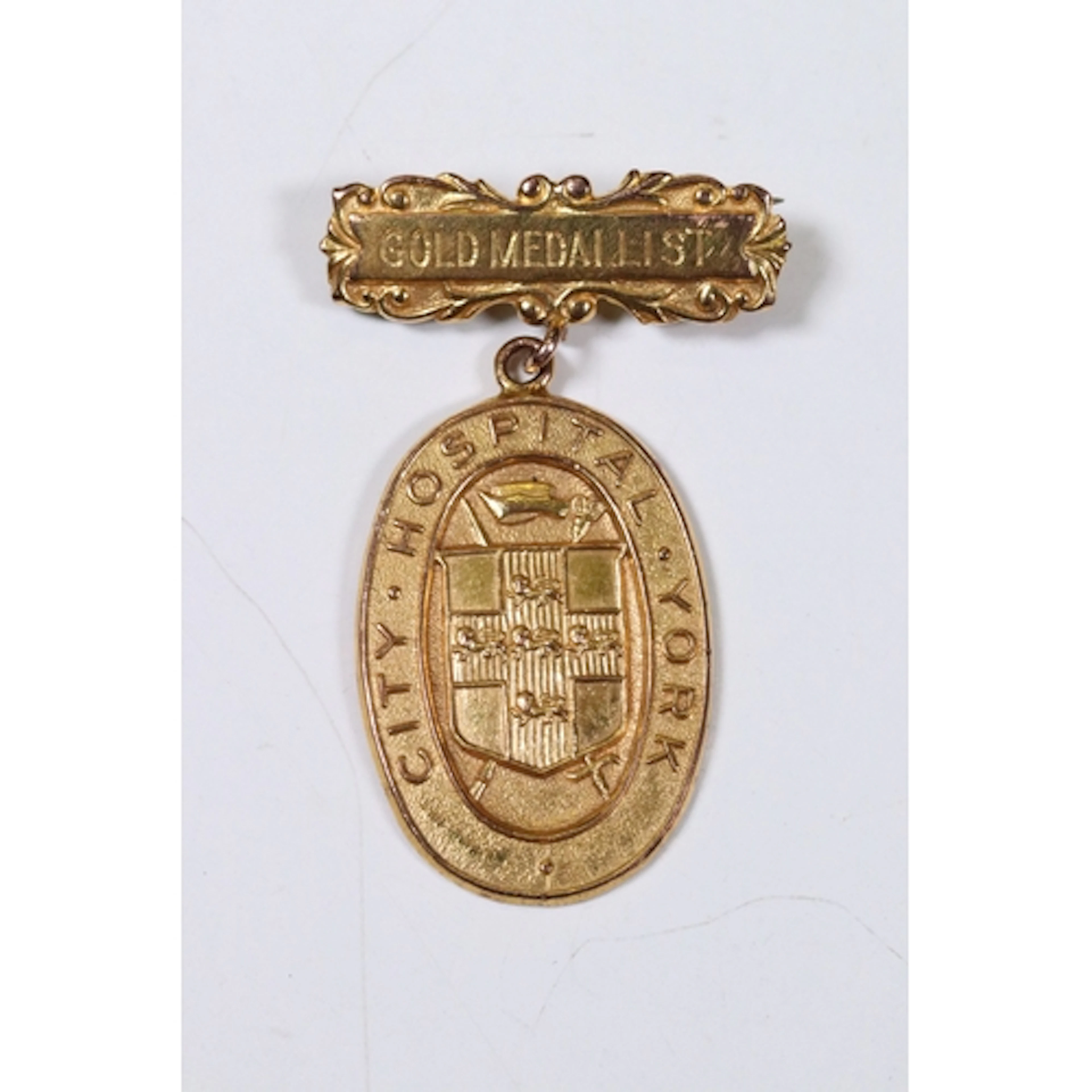 9ct gold City Hospital York Gold Medallist medal, with 'Nurs...