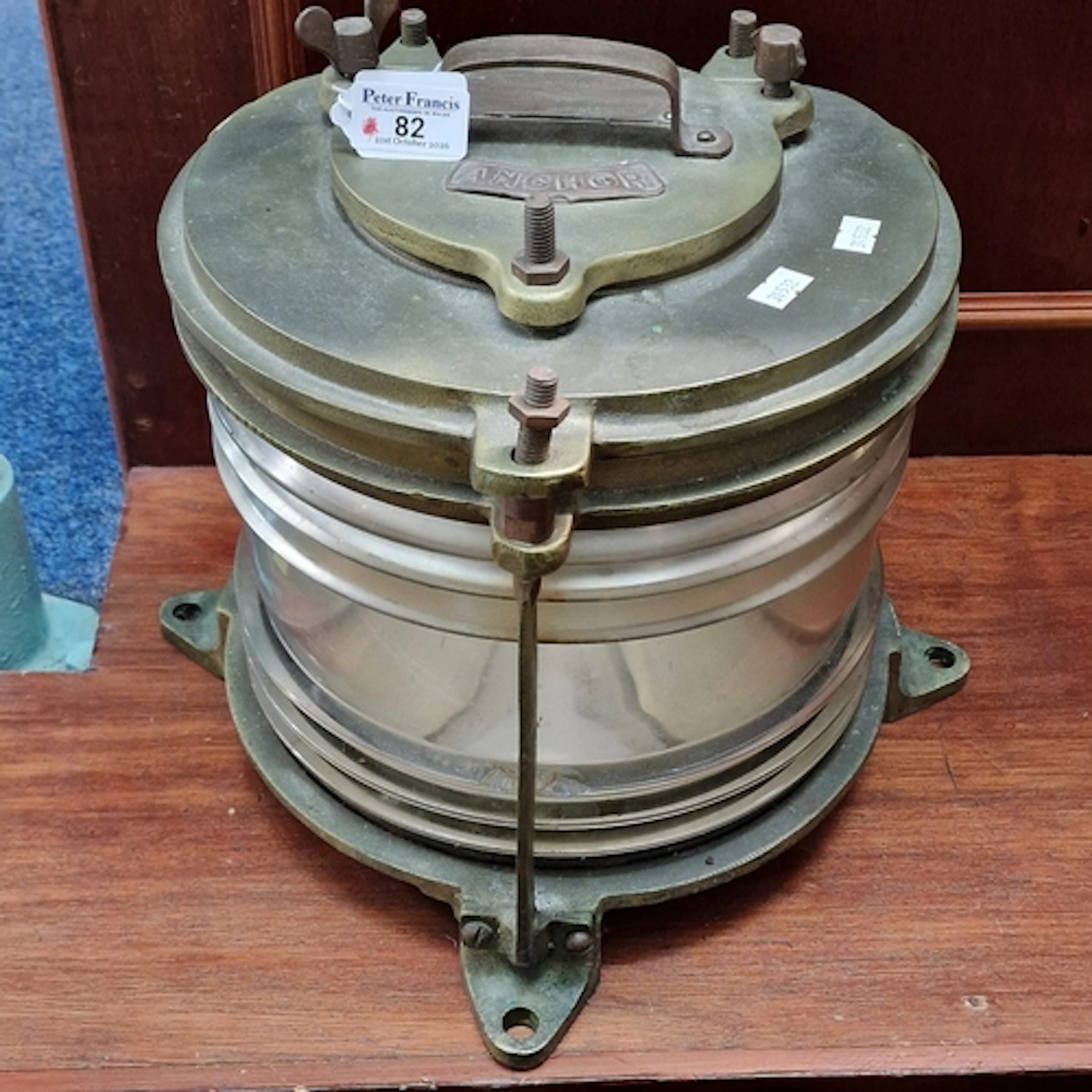 Vintage brass ship’s Masthead Lantern with Fresnel glass len...