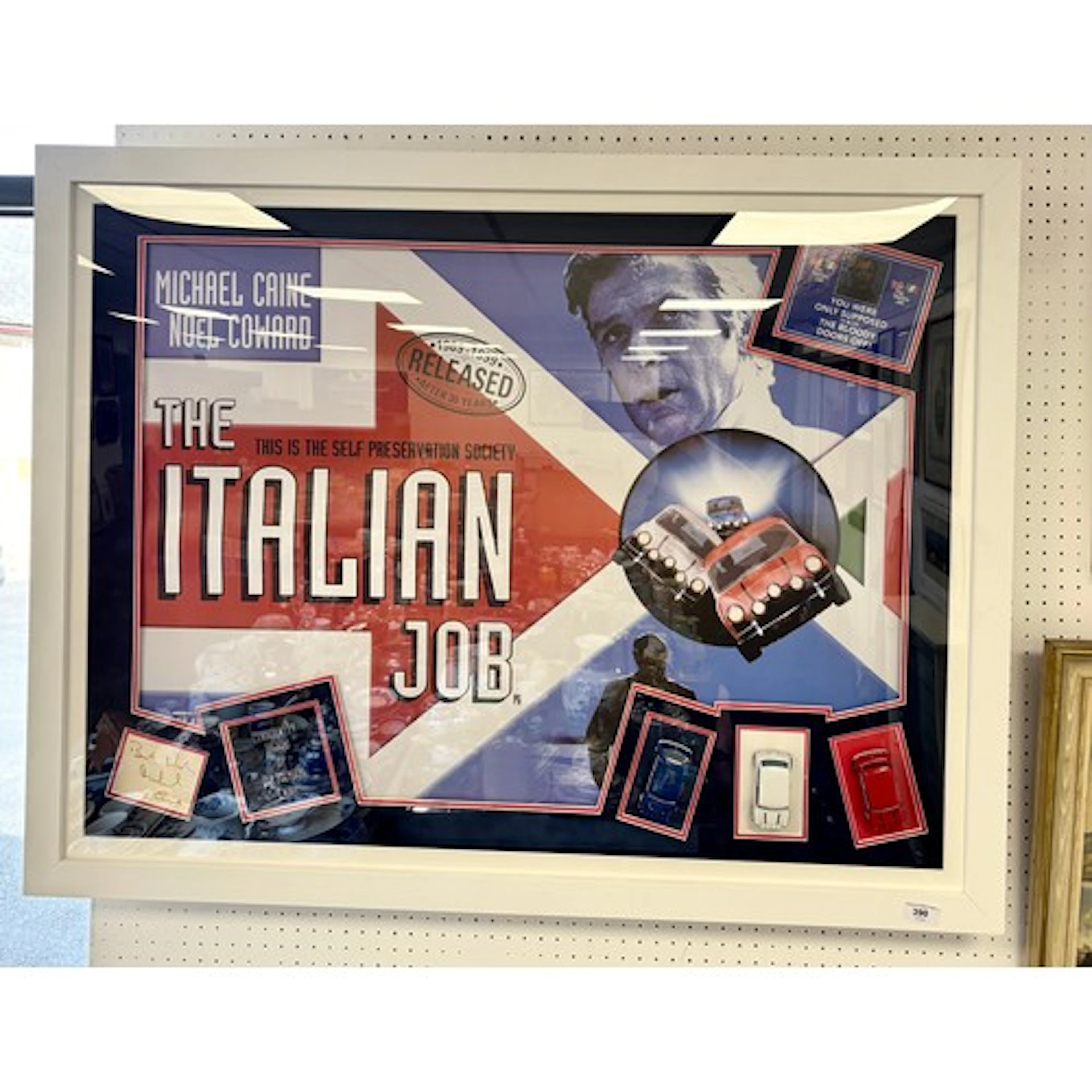 Framed display 'The Italian Job' movie poster with movie mem...