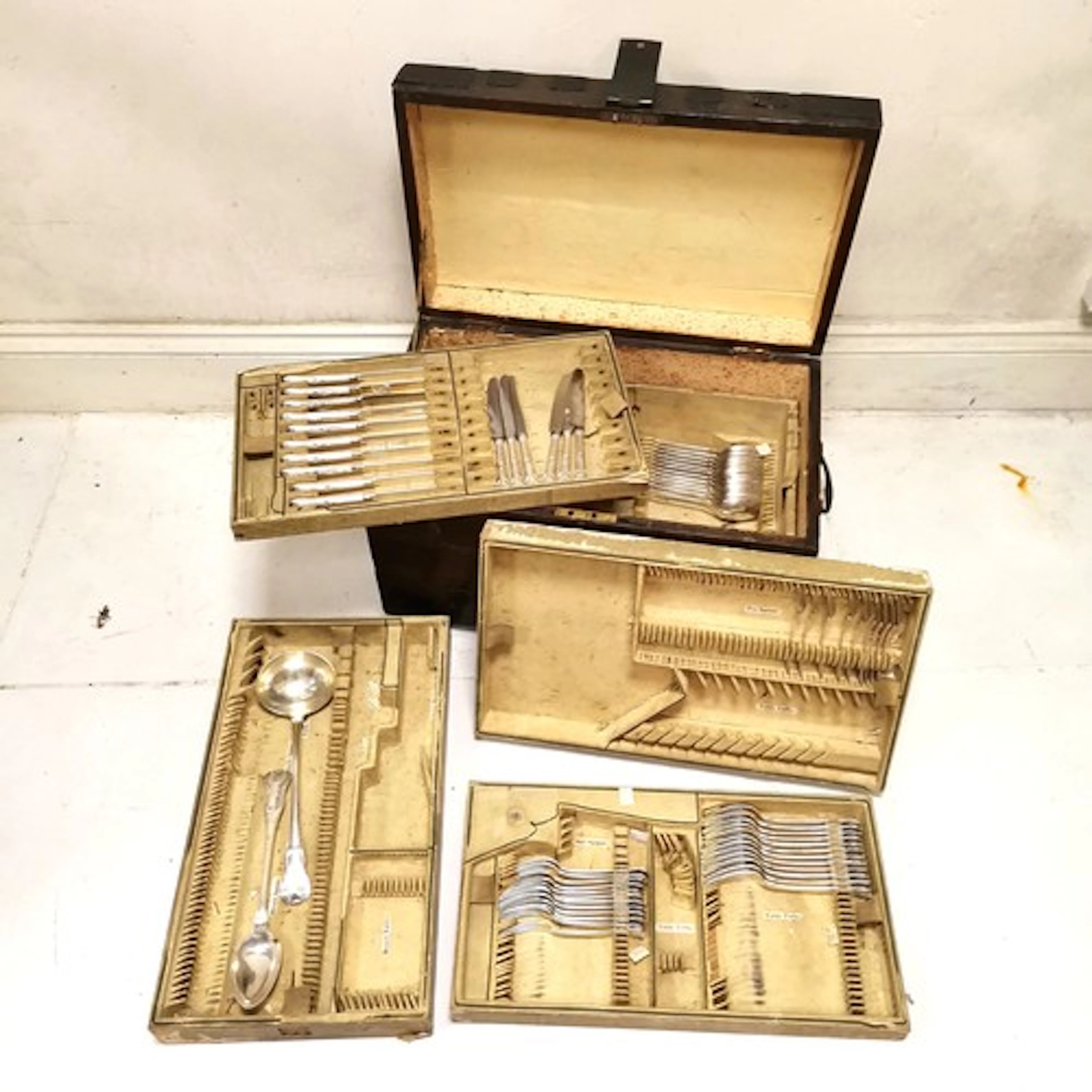 Qty of matched Georgian silver dinner forks (12), dessert fo...