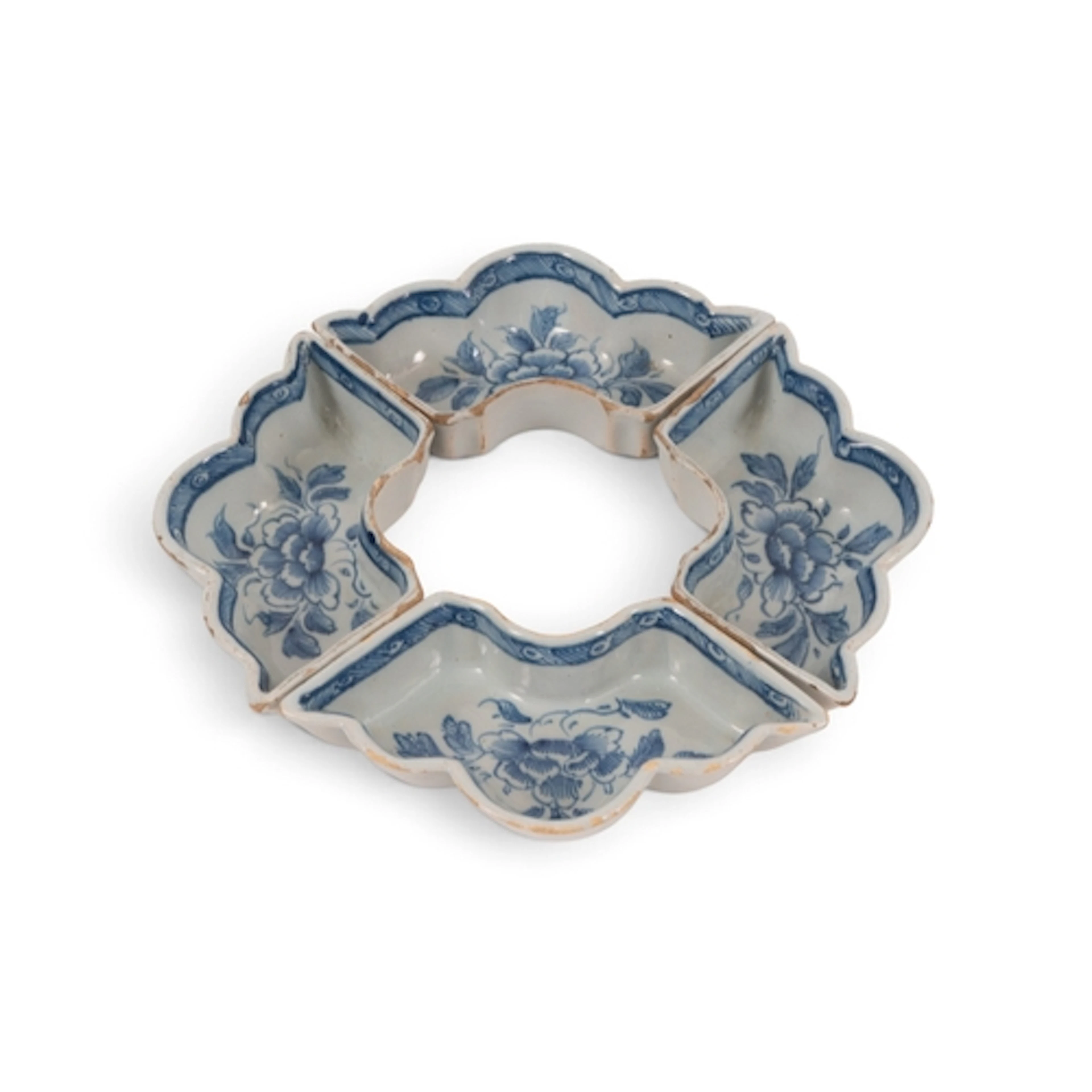 Four delftware hors d'oeuvres dishes, mid 18th century, prob...