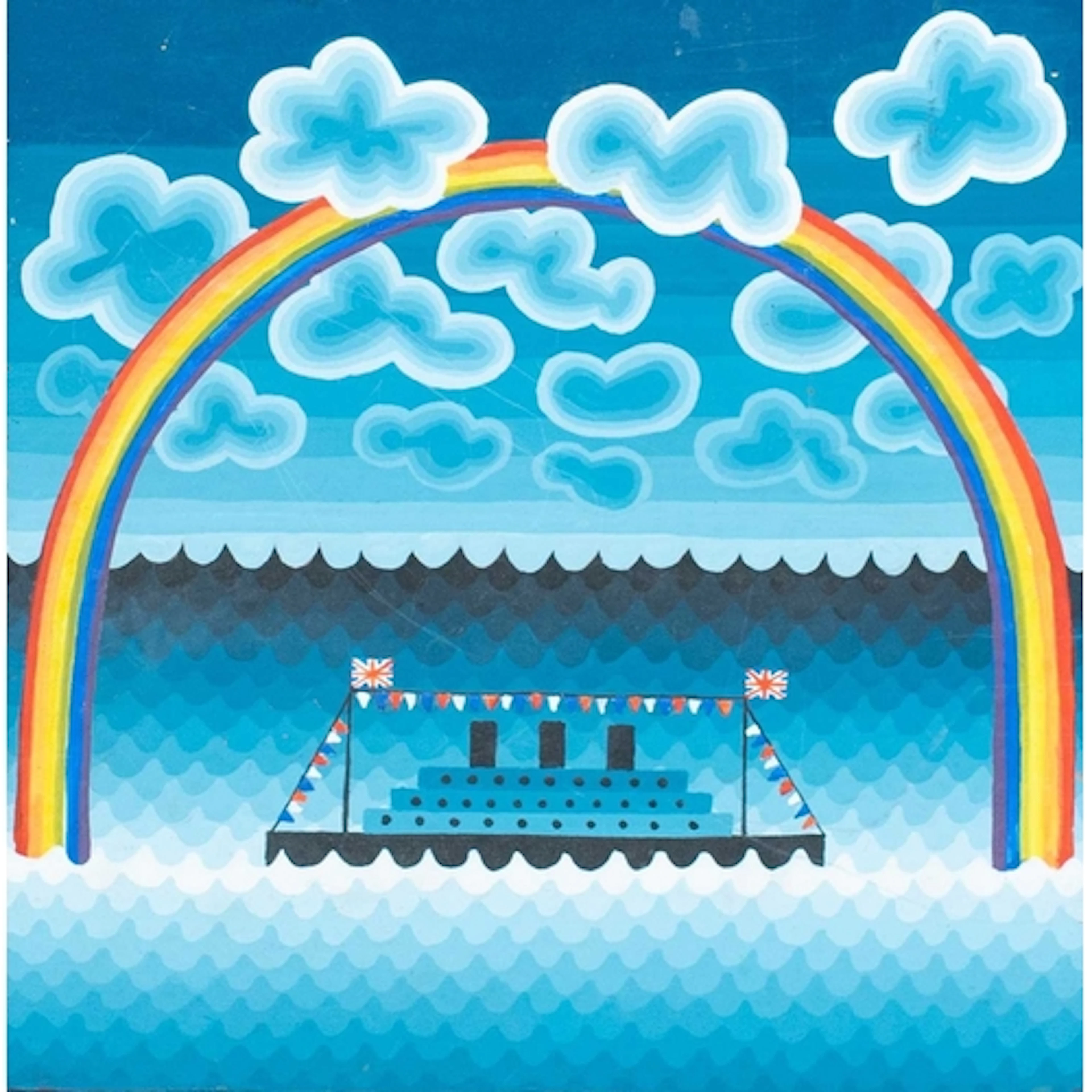 § Peter MARKEY (1930-2016) Ocean Liner Under a Rainbow Oil o...