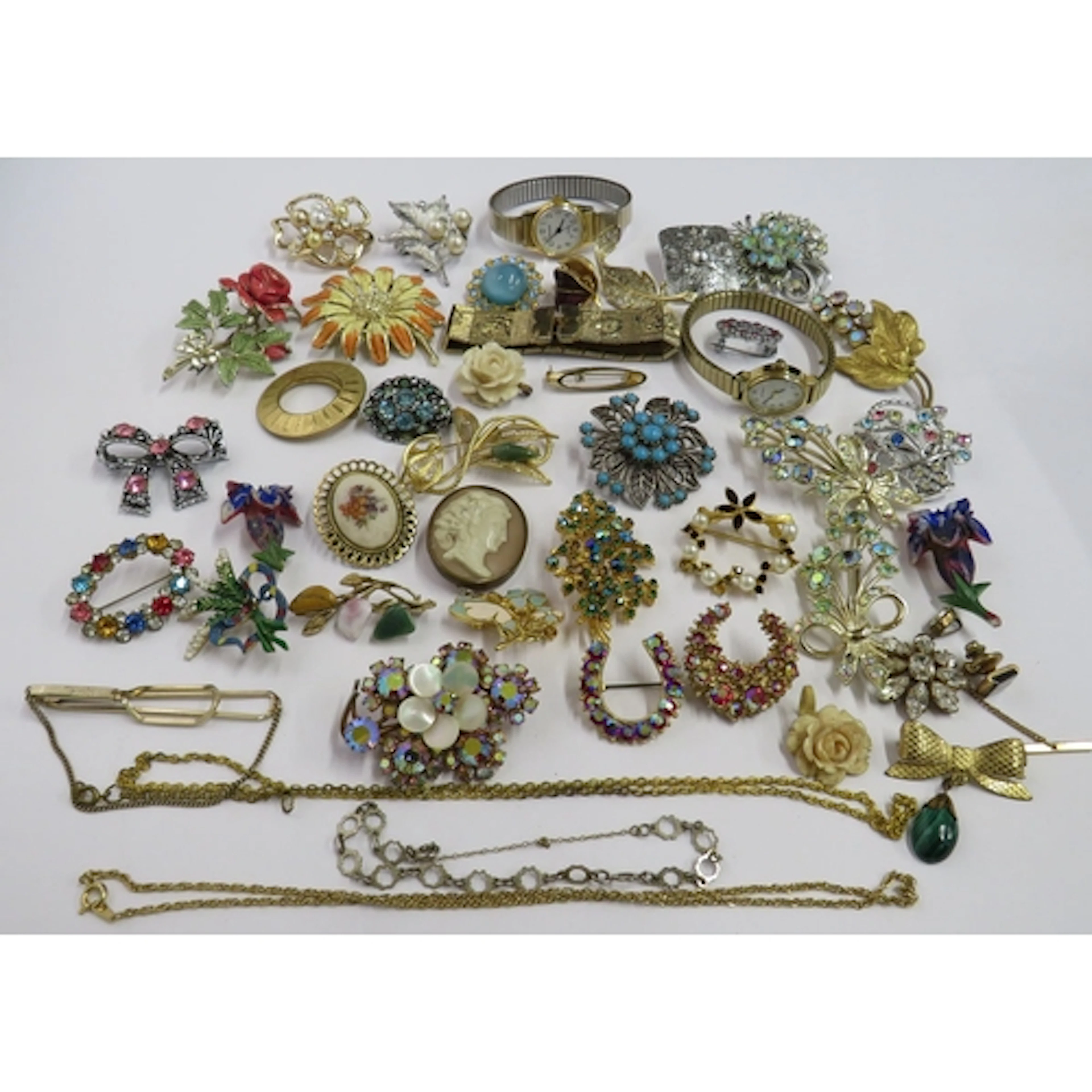 Costume Jewellery Brooches & 2 ladies Sekonda wristwatches, ...