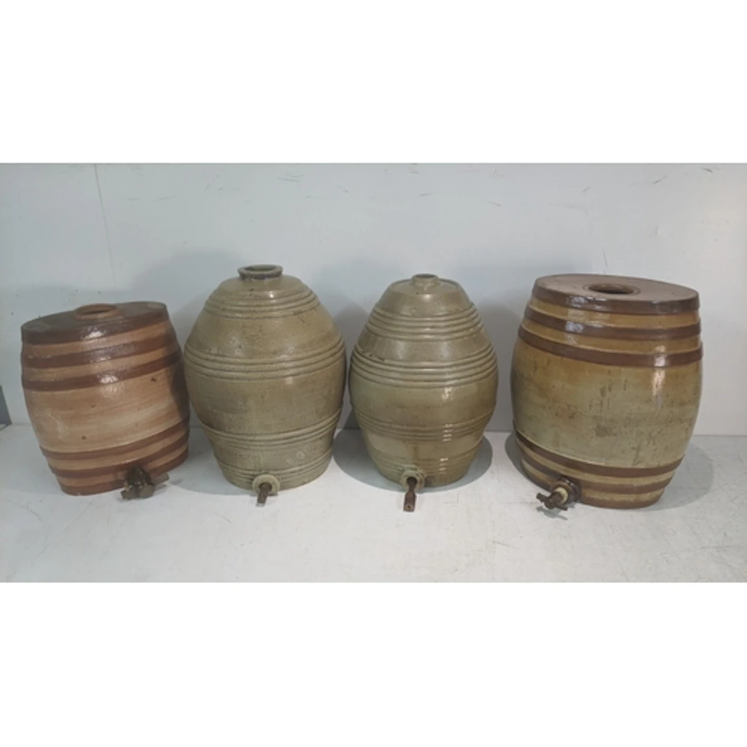 Vintage stoneware pub barrels to include two beehive shaped ...