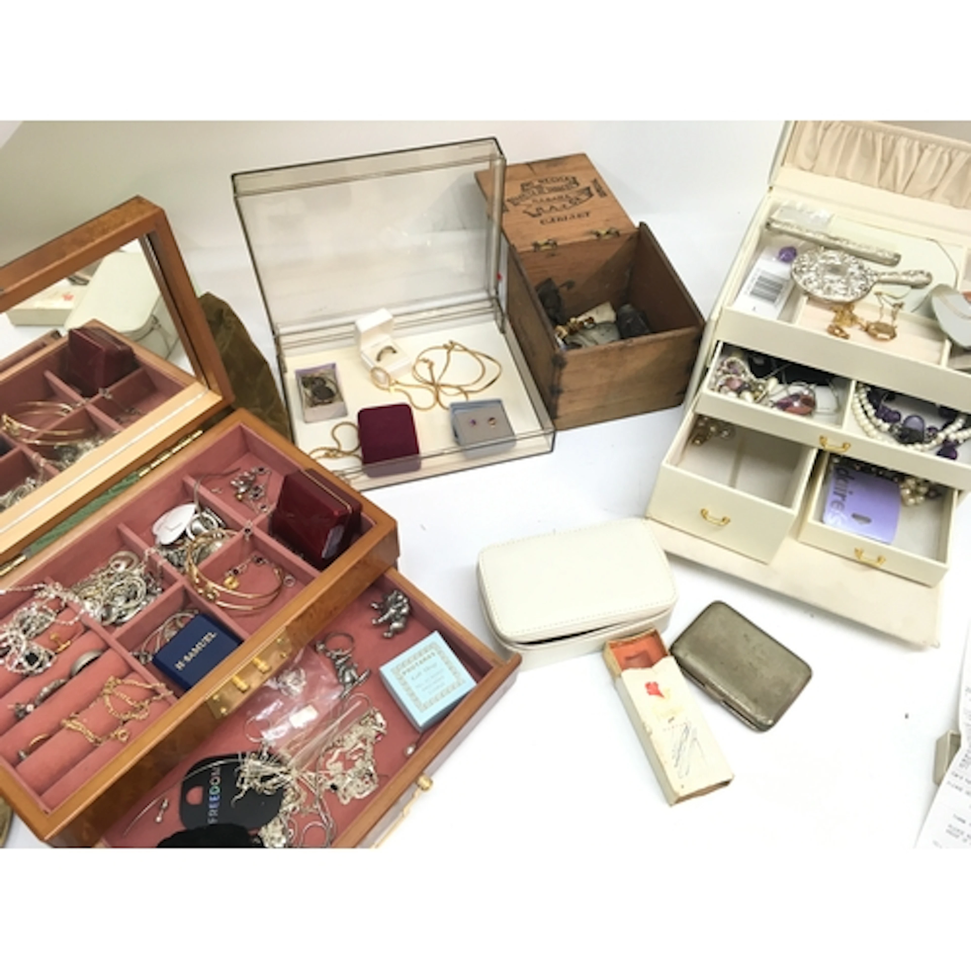 A bag of Costume jewellery including silver gilt necklaces ,...