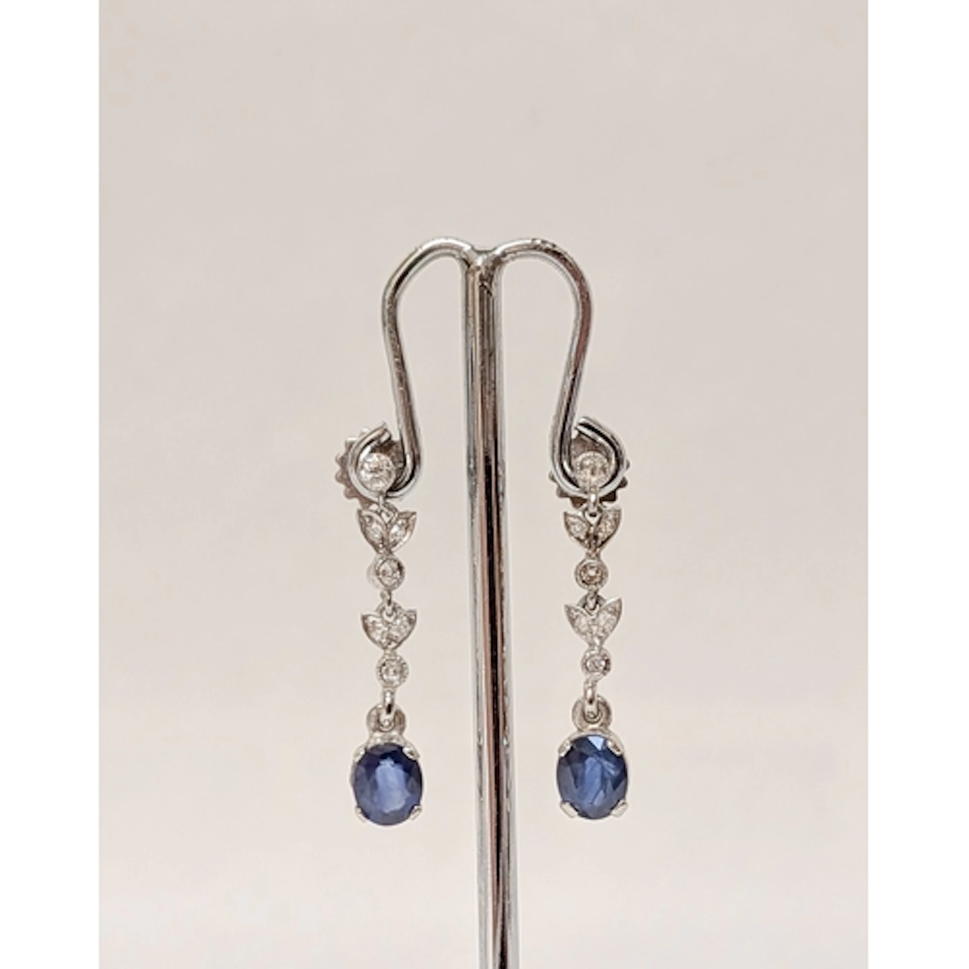 Pair of antique sapphire and diamond drop earrings, white go...