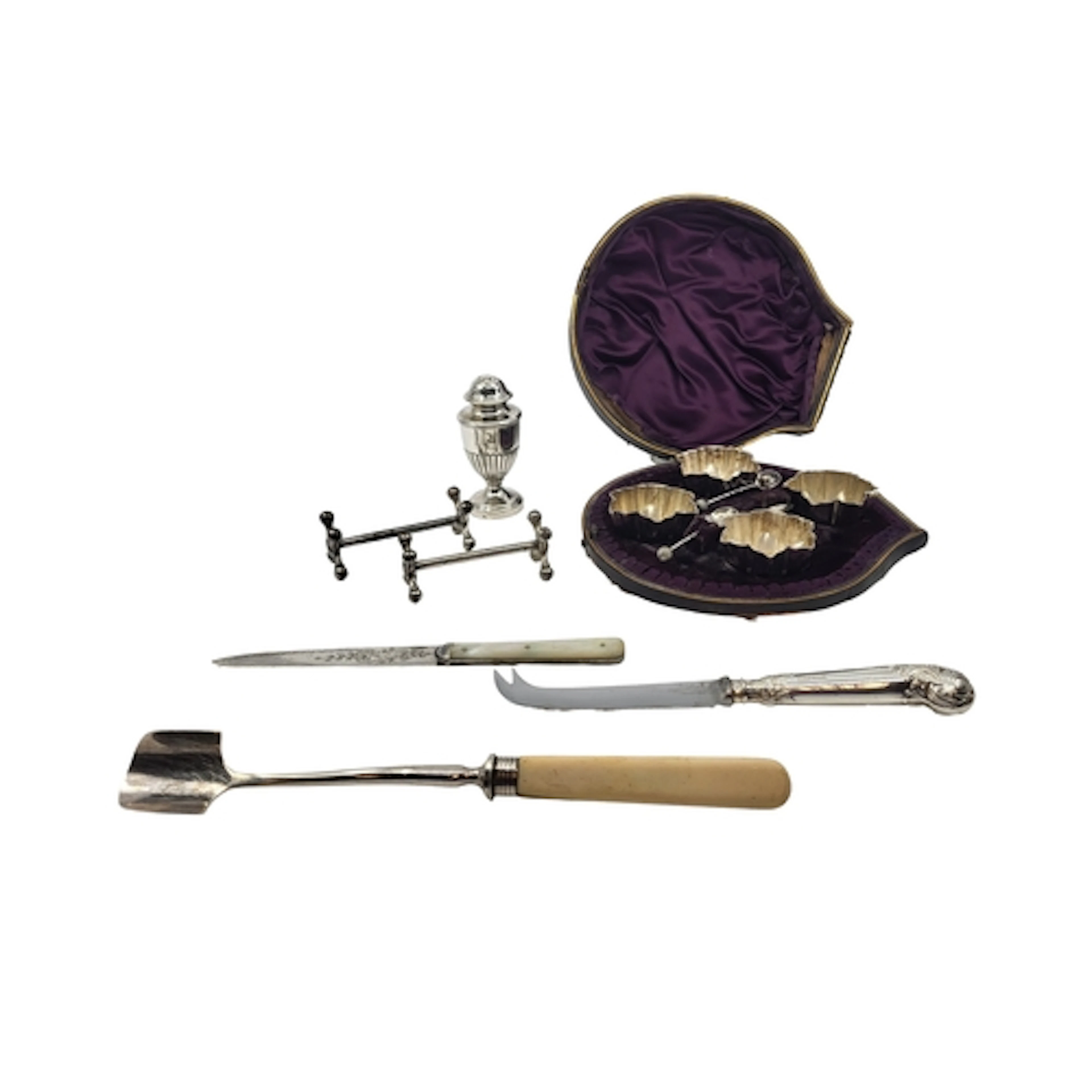 A MISCELLANEOUS COLLECTION OF TABLEWARE, to include a silver...