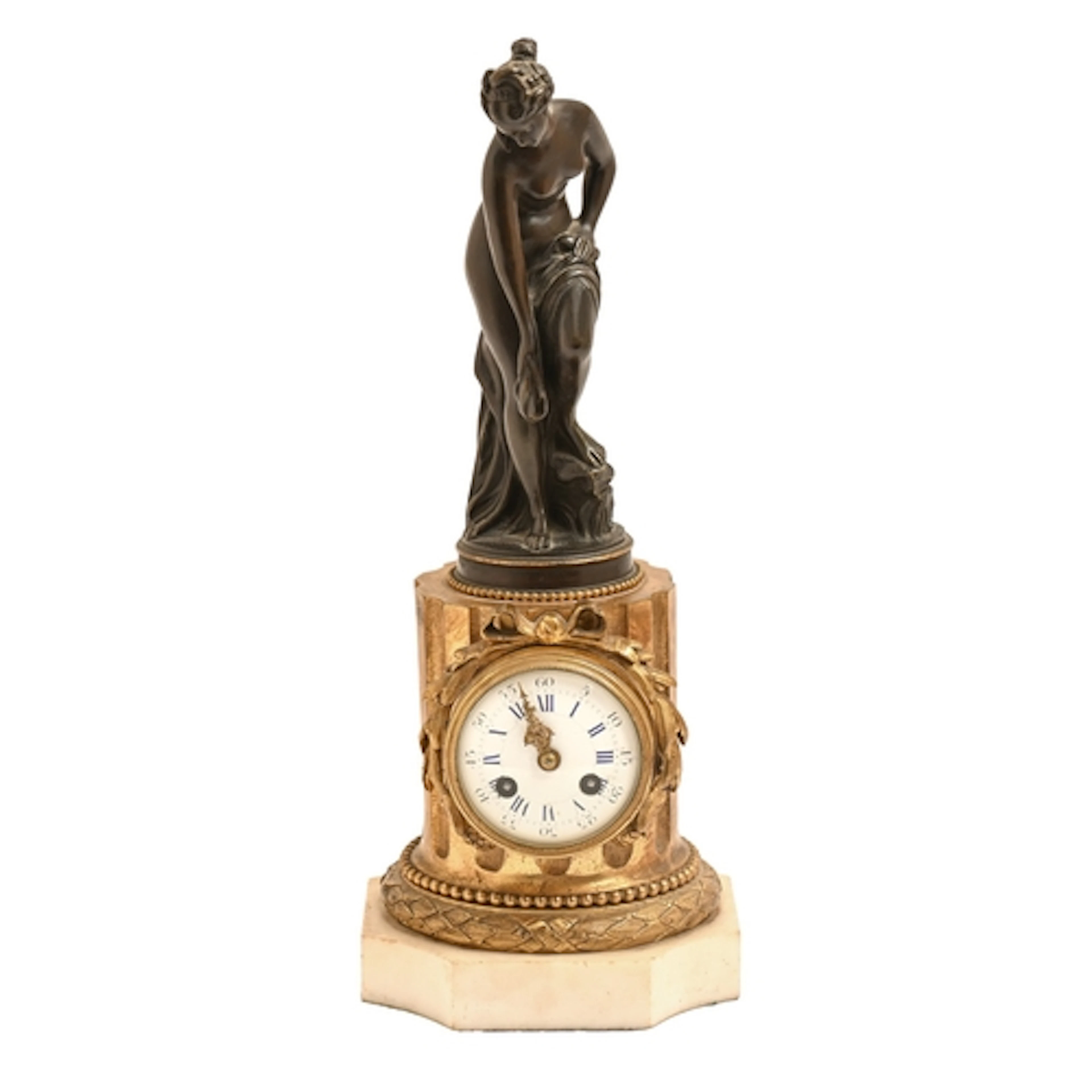 A French bronze and ormolu mantle clock, late 19th c, with f...