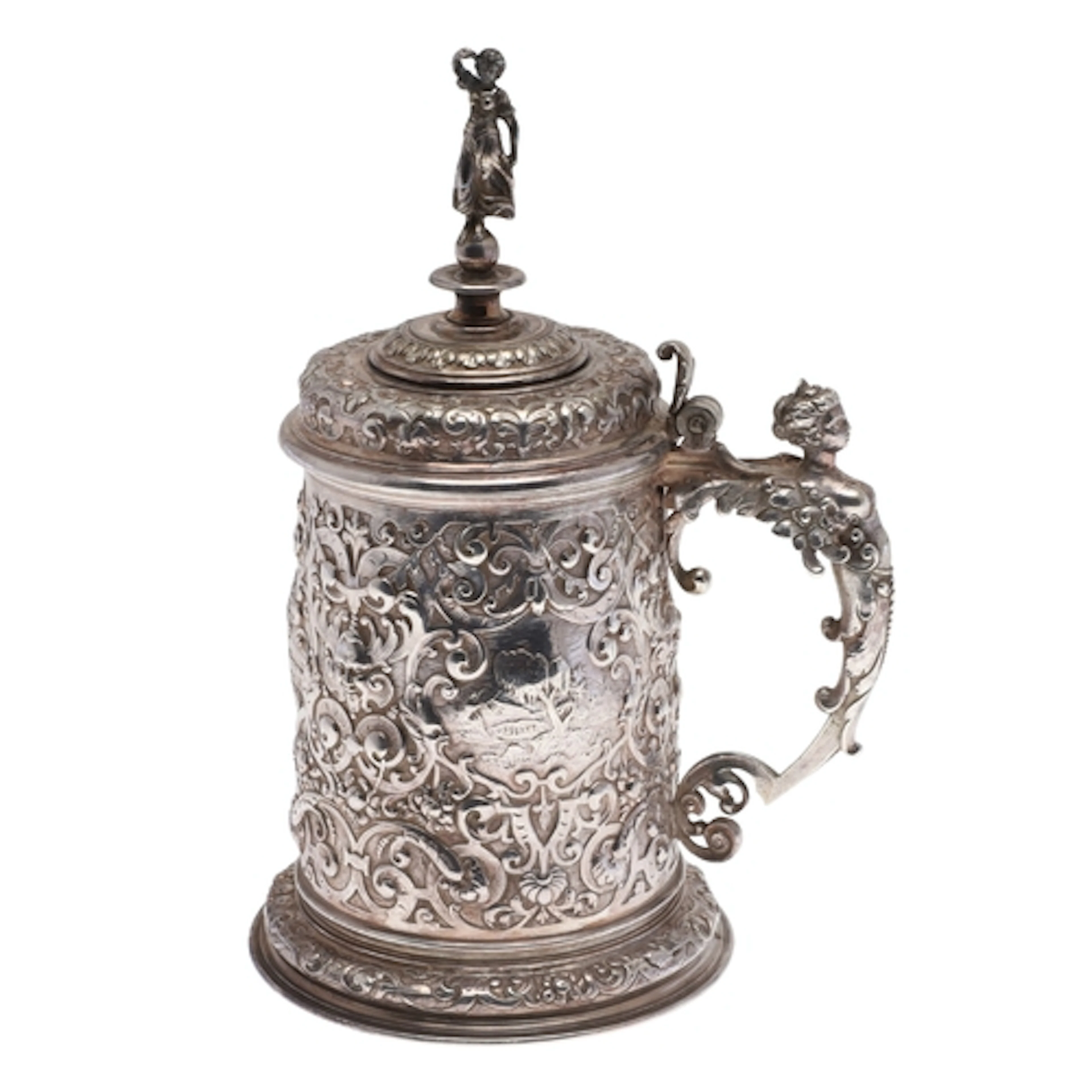 A LATE 19TH CENTURY AUSTRO-HUNGARIAN SILVER TANKARD. With he...