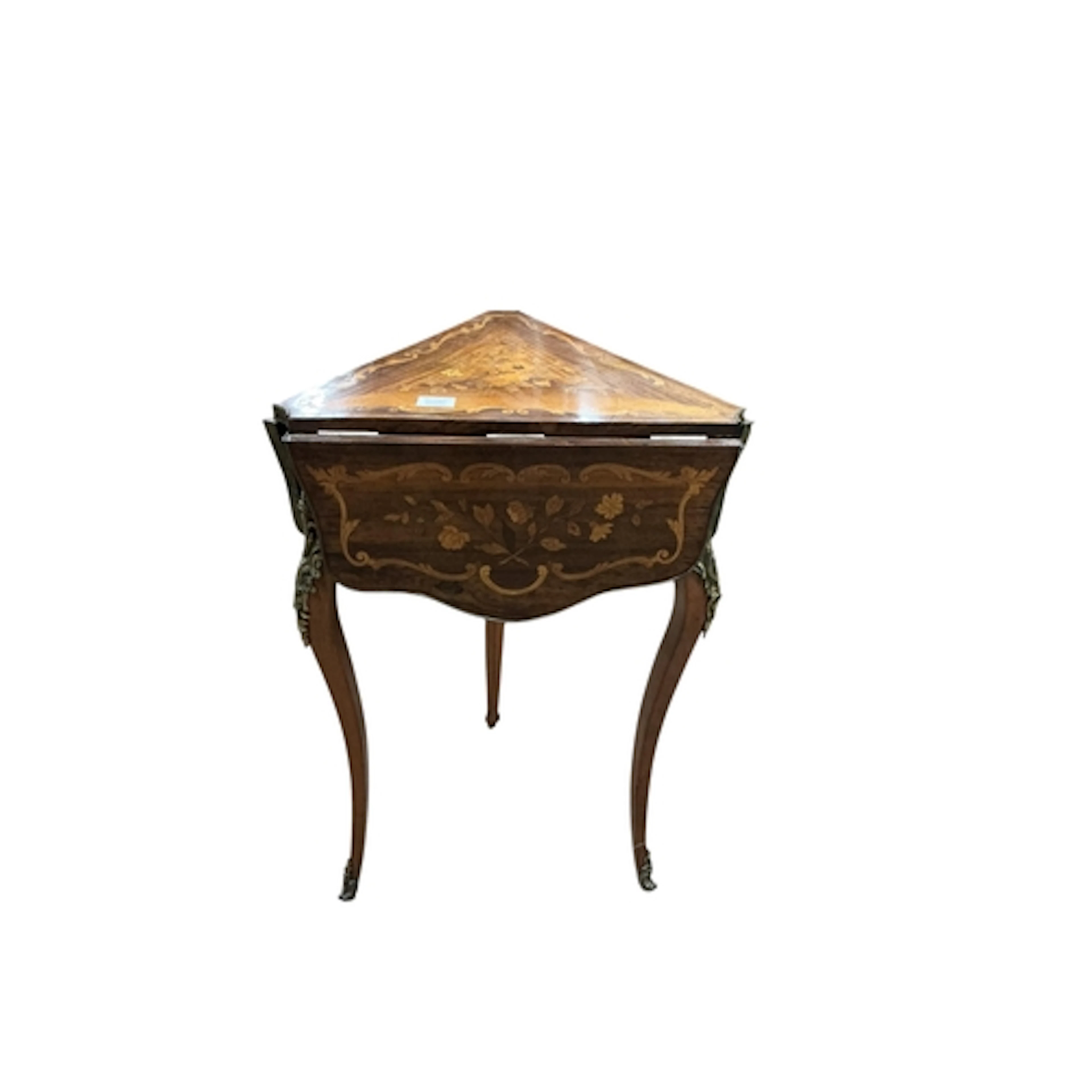 A late 19th century French marquetry drop leaf trefoil occas...