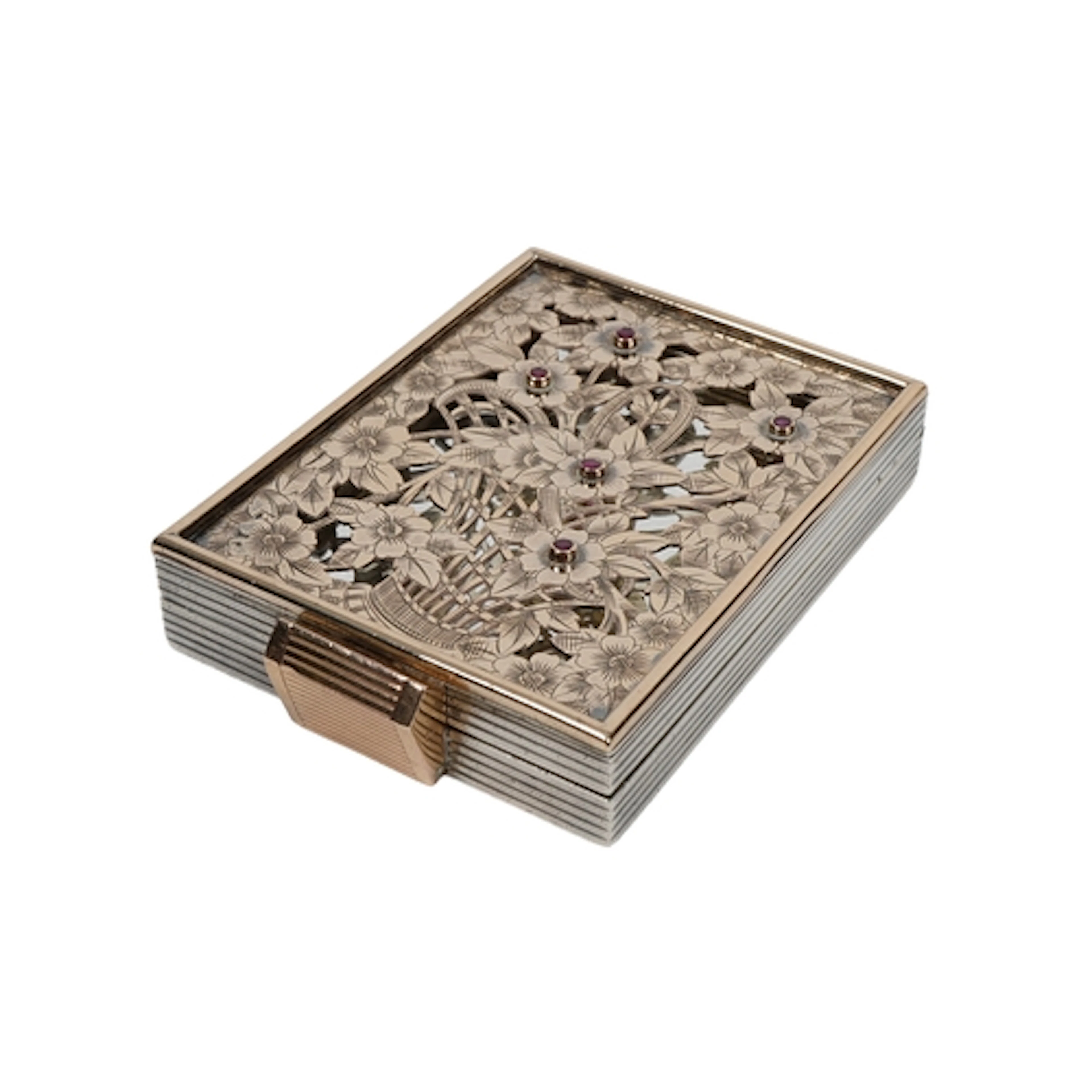 Boucheron, a silver and ruby compact, France, 1940s, of rect...