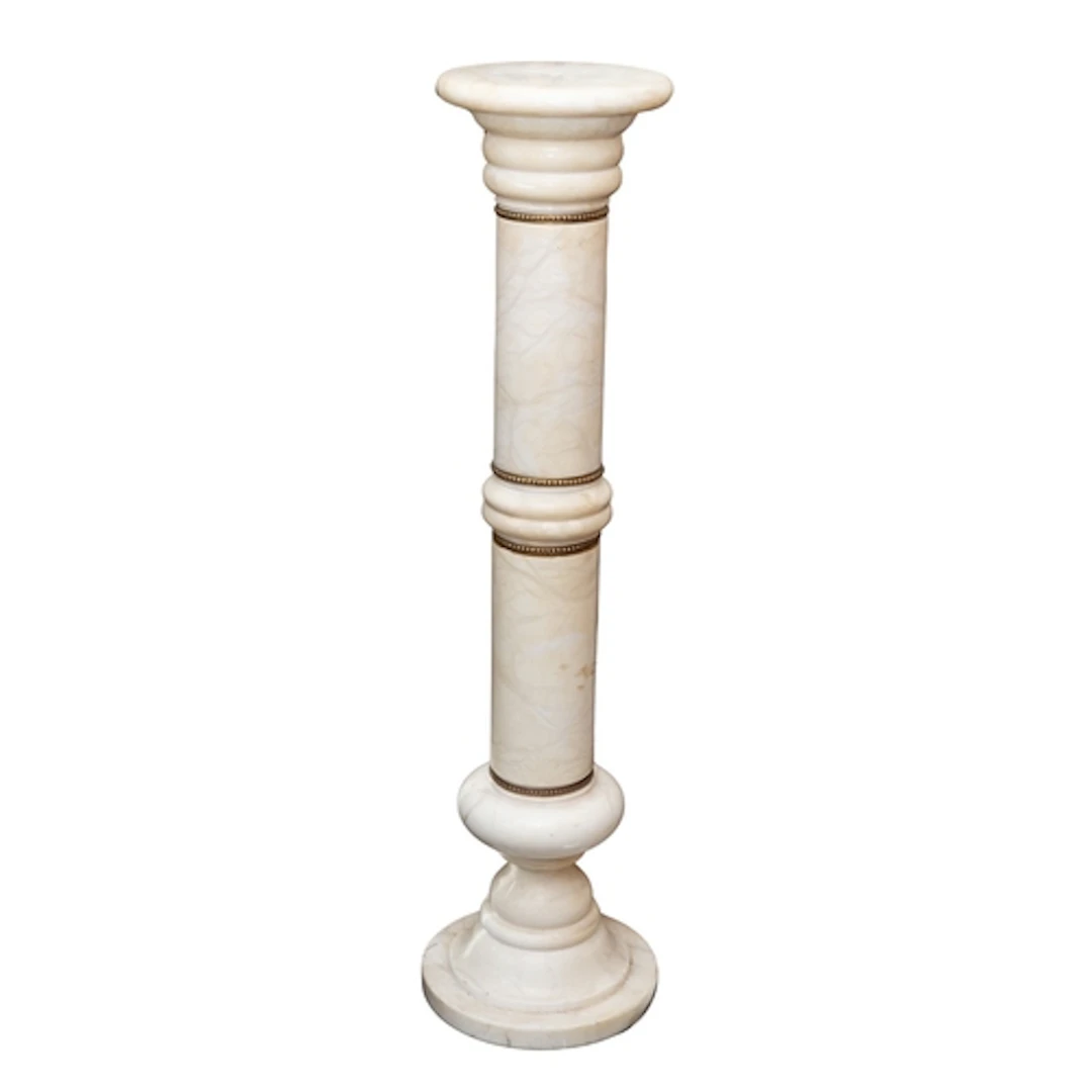 A Continental cream marble and metal mounted pedestal, moder...