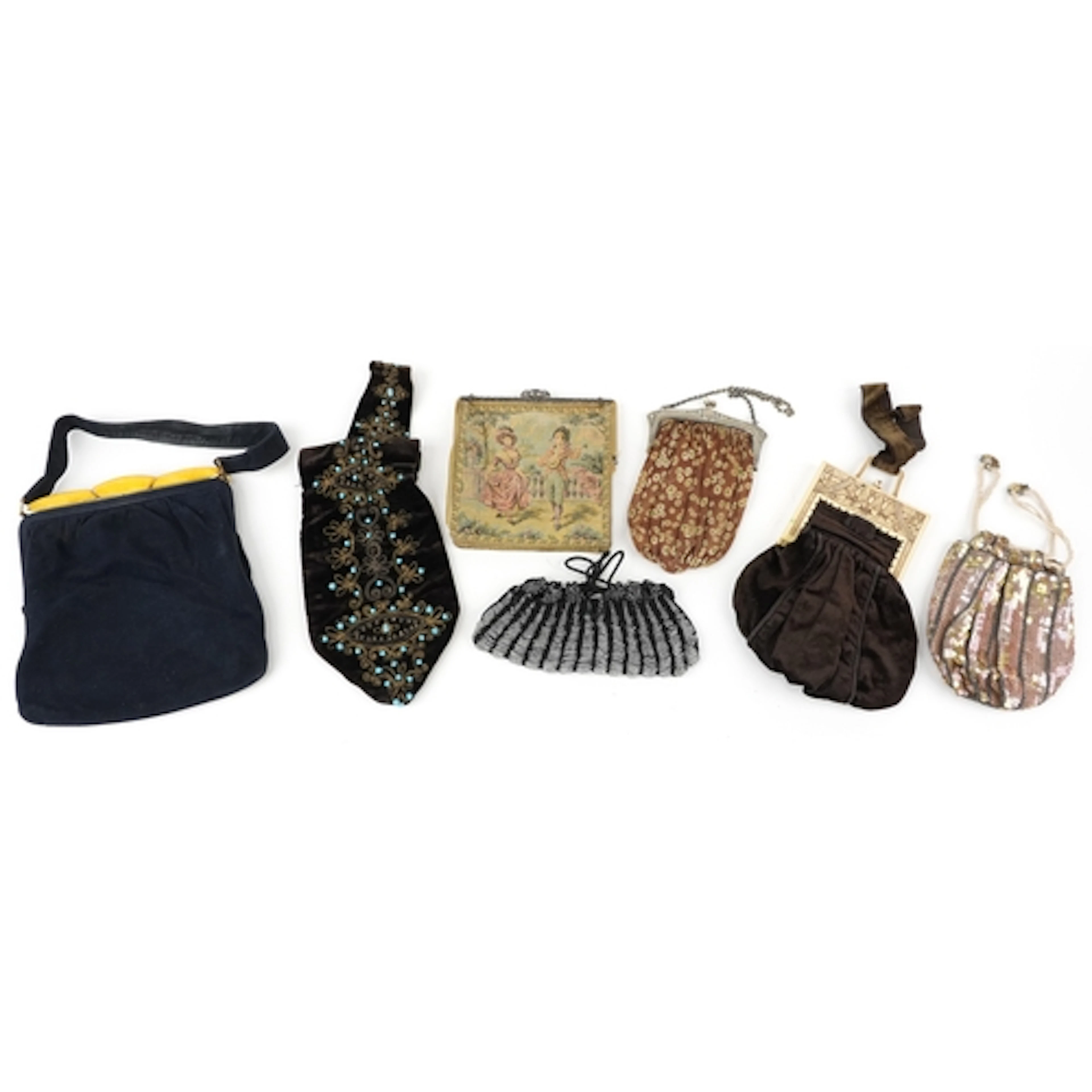 Antique and later ladies bags and purses including a silver ...