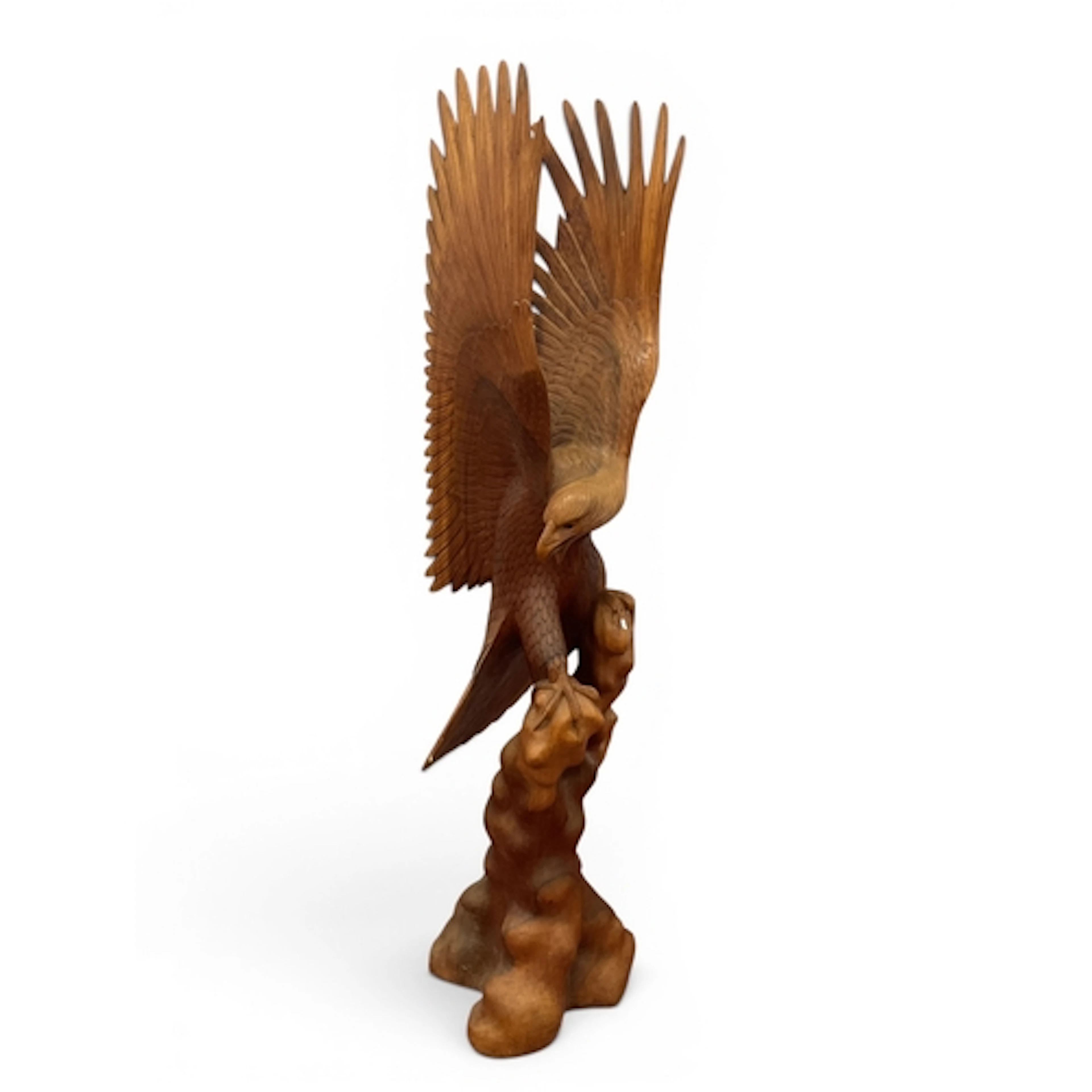 Large Carved Eastern Hardwood Figure of Eagle, perched upon ...