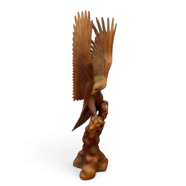 Large Carved Eastern Hardwood Figure of Eagle, perched upon ...