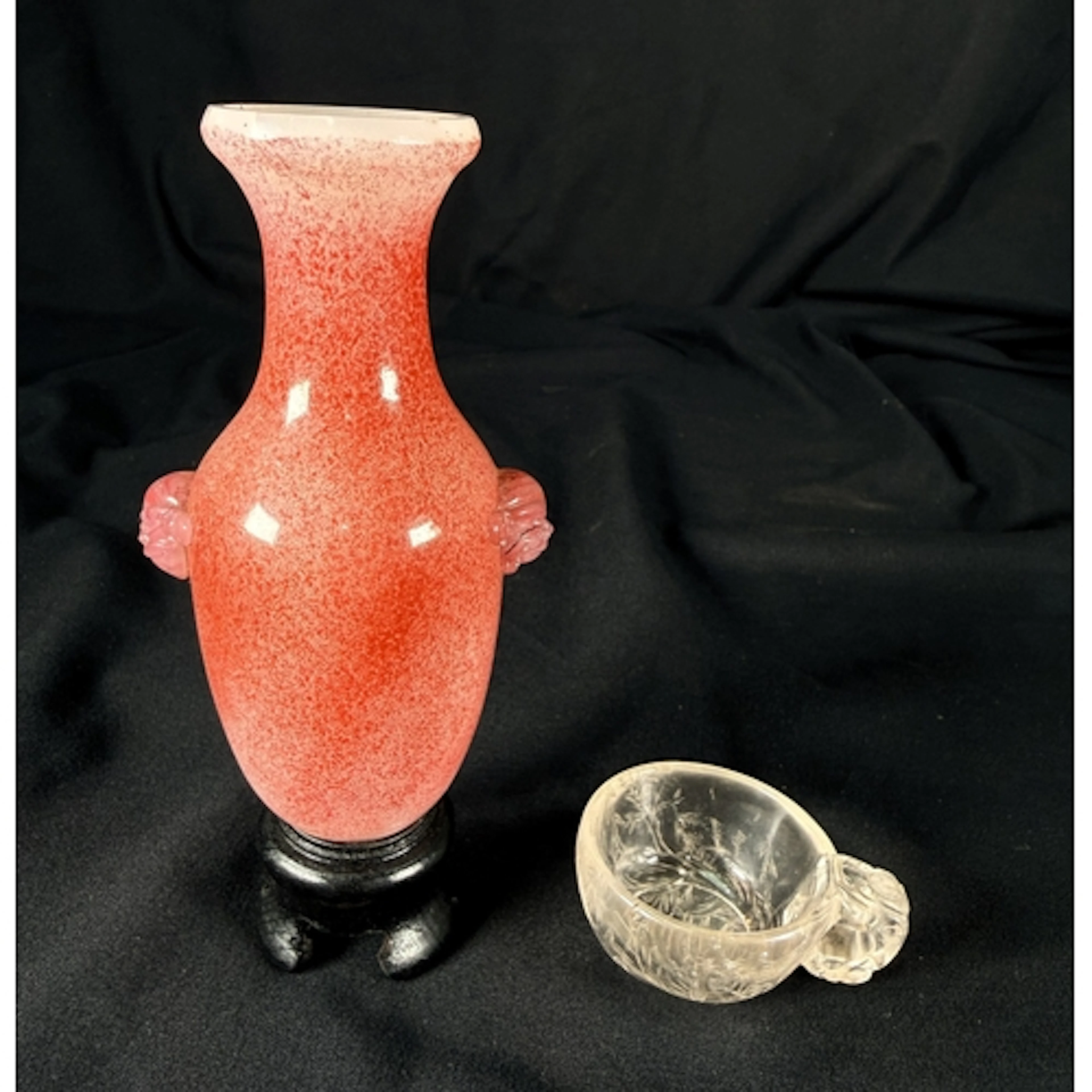 A Chinese 19th century glass vase with etched Dog of Fo hand...