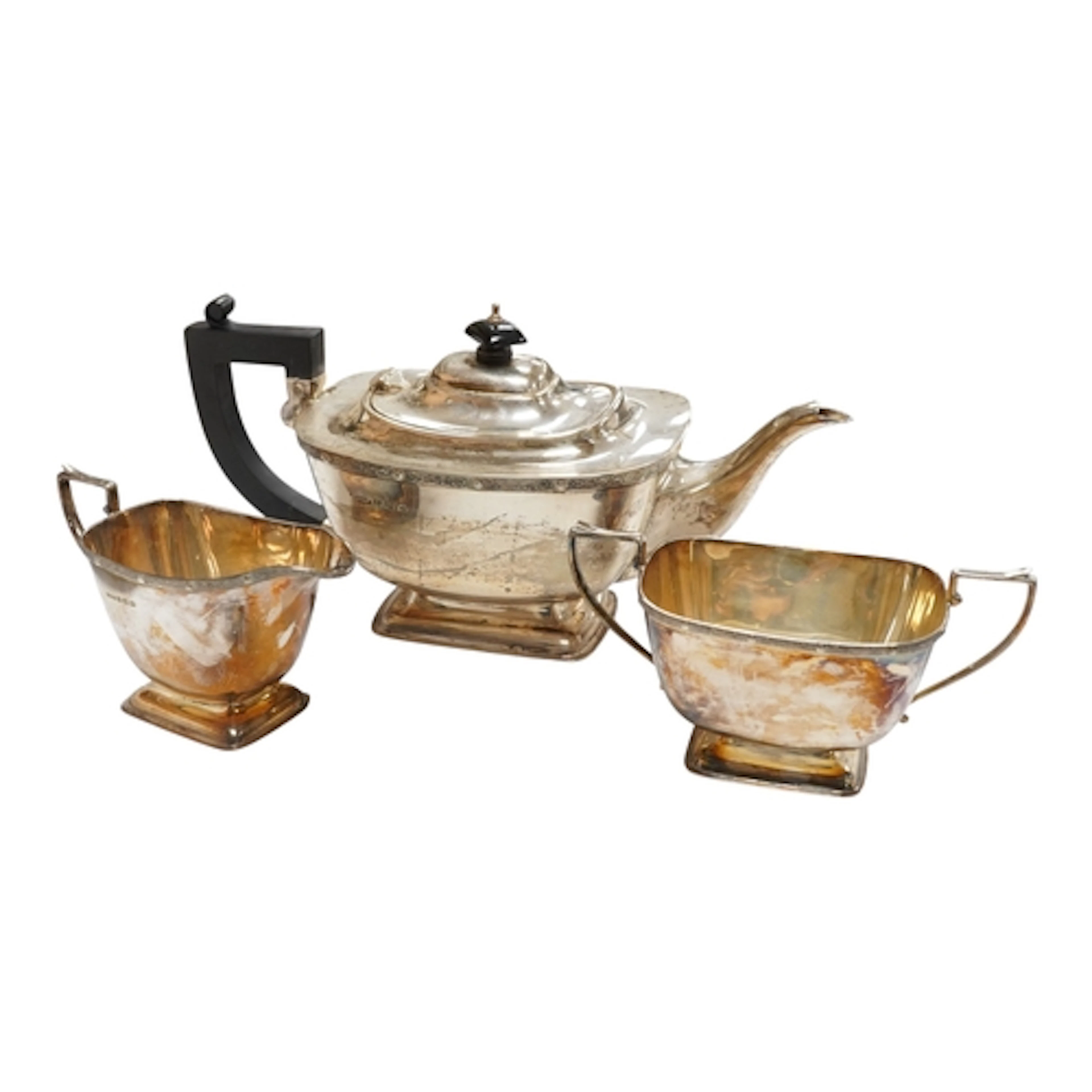 A George V silver three piece tea set, by G. Bryan & Co Birm...