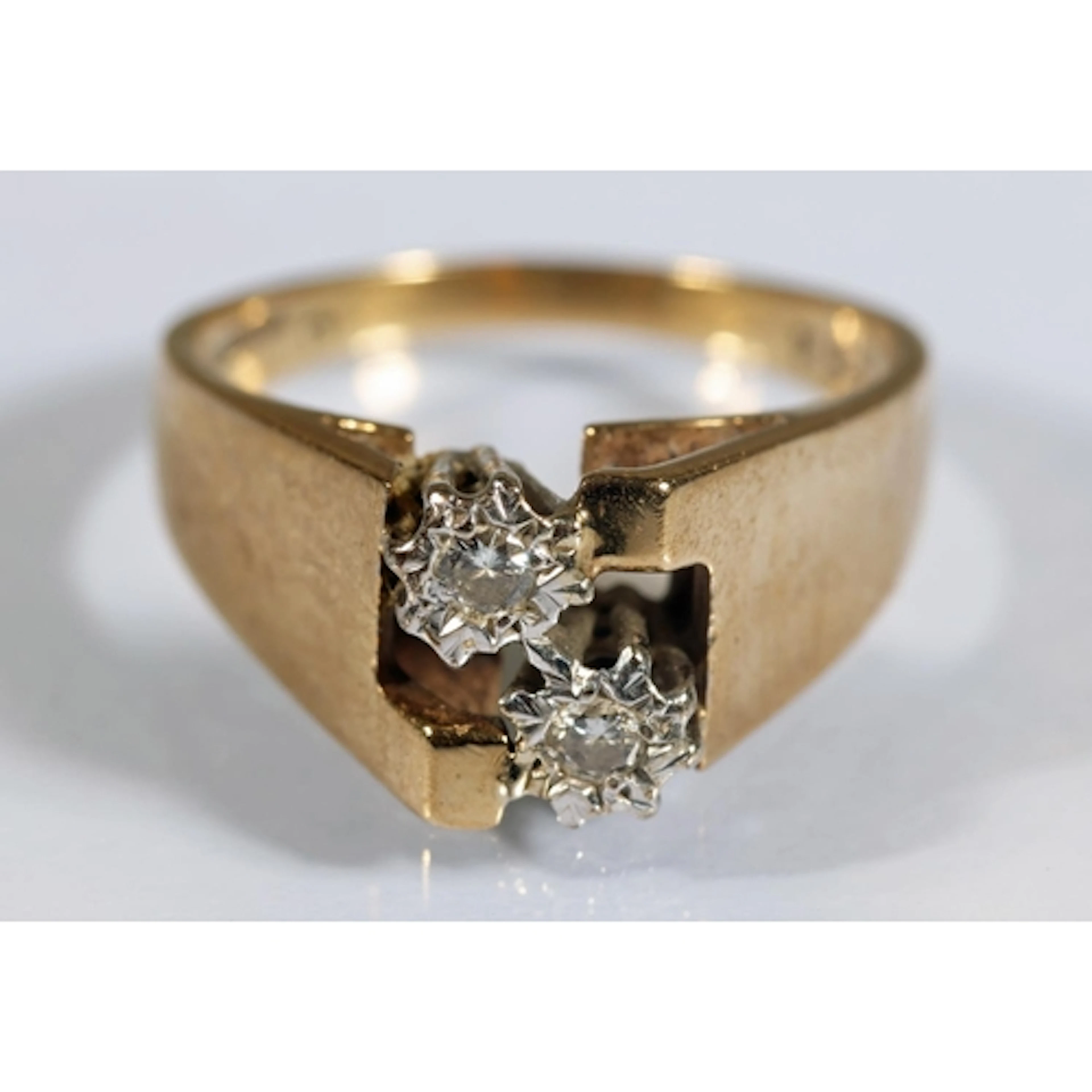 1970s Brutalist style 9ct gold two stone diamond dress ring,...