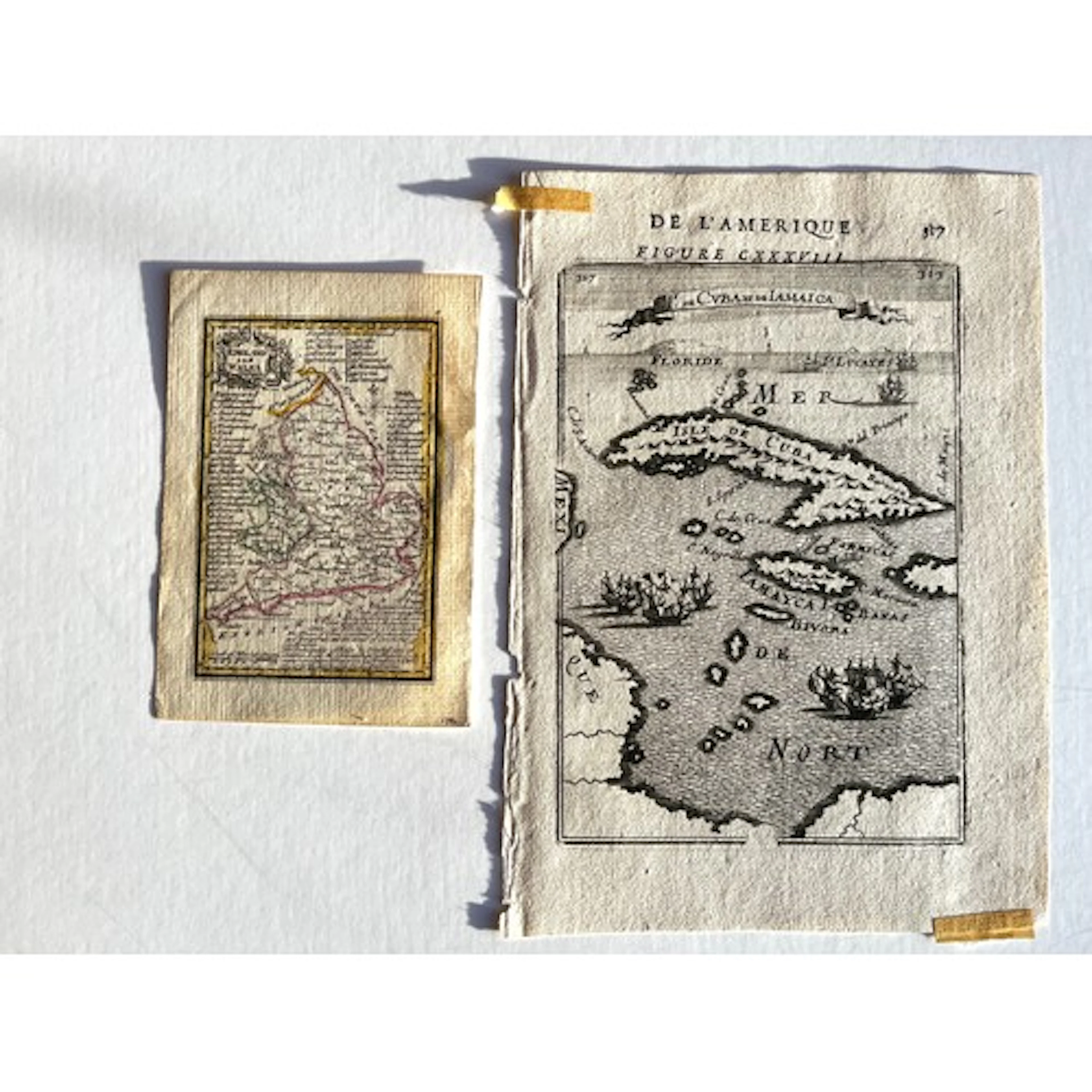 Two maps: A 17th century map of Cuba, Jamaica and the Cayman...