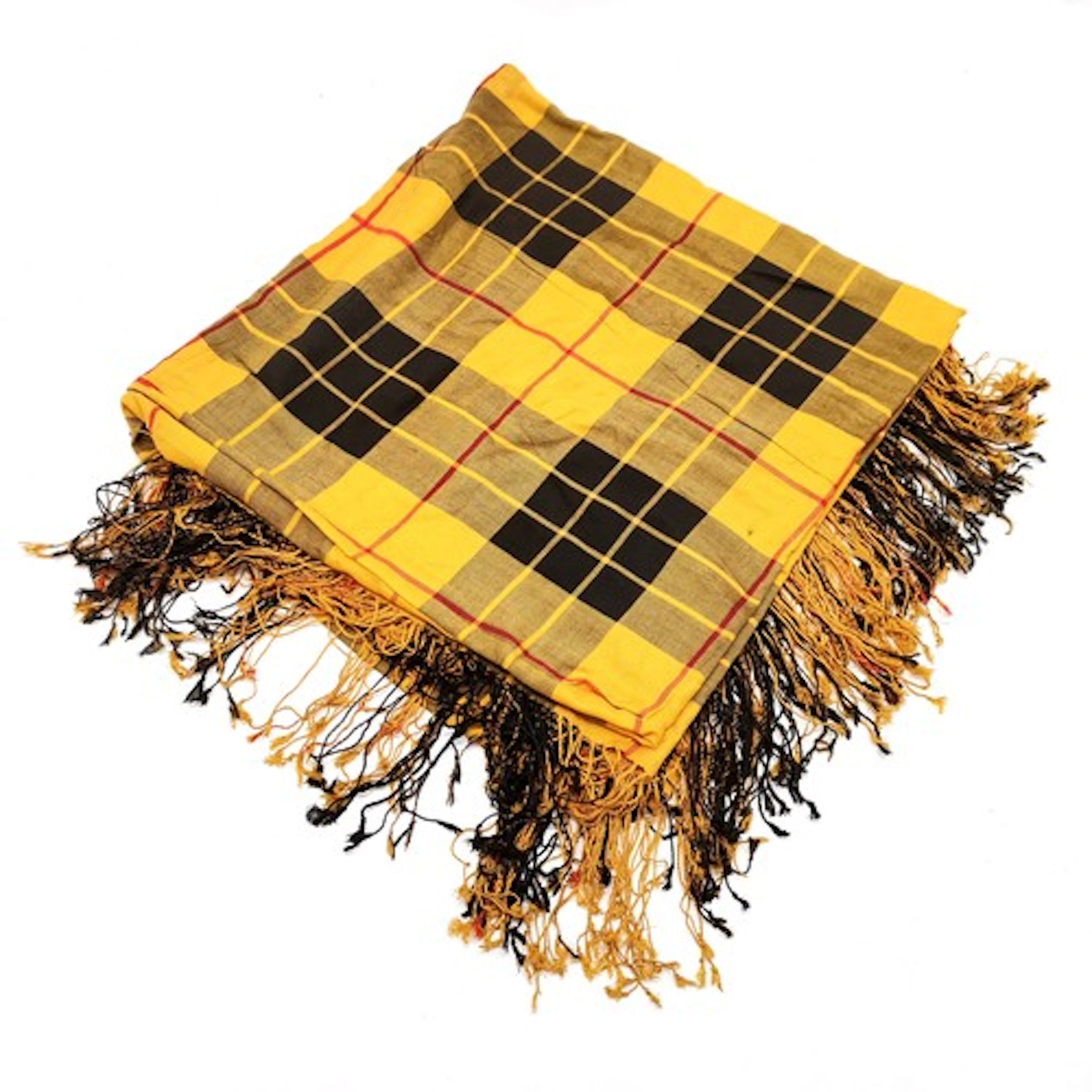 Antique silk MacLeod clan tartan shawl with tassels 180cm x ...