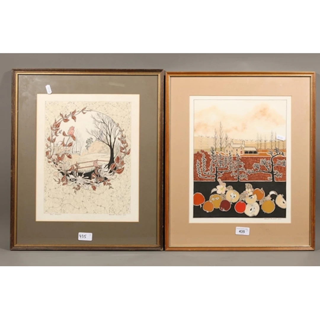 BRIDGET MCHALE, autumnal scene with pumpkins, mixed media pa...