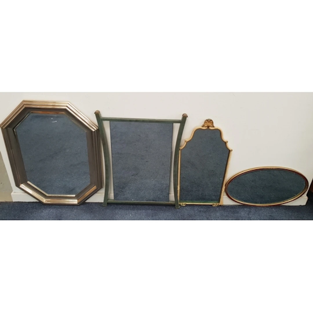 SELECTION OF FOUR DECORATIVE WALL MIRRORS comprising a large...